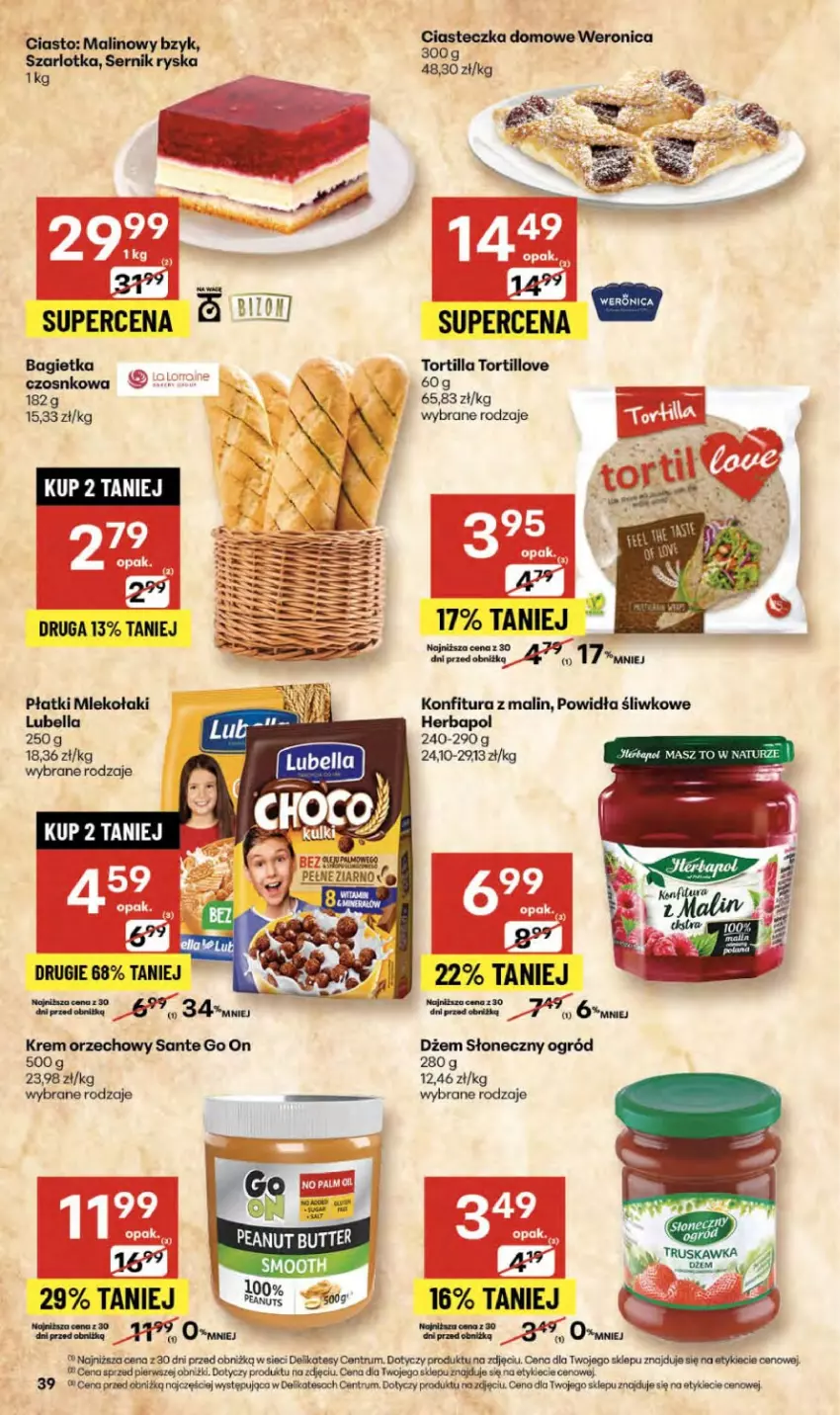 Gazetka promocyjna Delikatesy Centrum - Franczyza DC40 Czwartek - ważna 02.10 do 08.10.2025 - strona 39 - produkty: Bagietka, Bell, Bella, Dżem, Herbapol, Konfitura, Krem orzechowy, Lubella, Mleko, Ogród, Rum, Sante, Ser, Tortilla