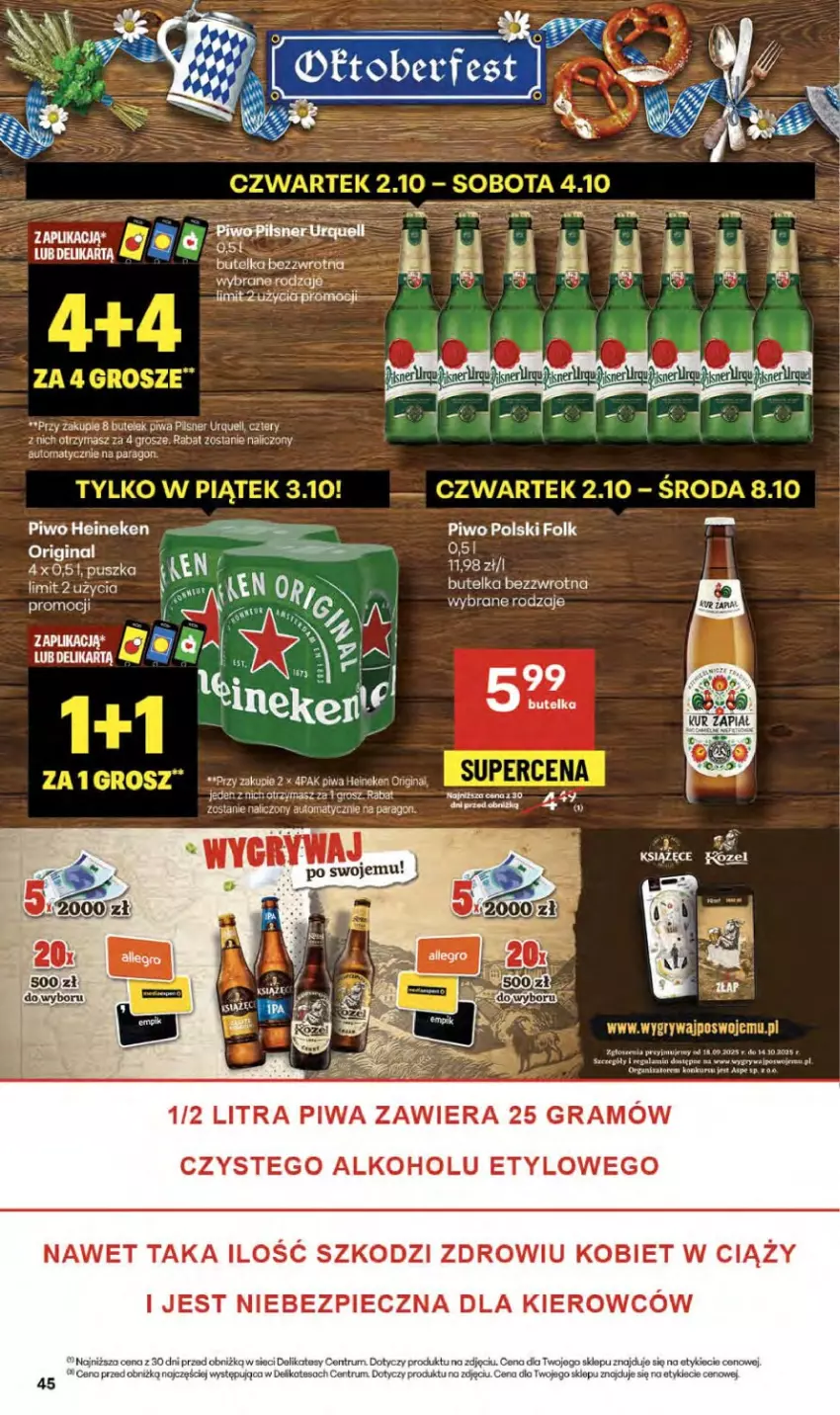 Gazetka promocyjna Delikatesy Centrum - Franczyza DC40 Czwartek - ważna 02.10 do 08.10.2025 - strona 45 - produkty: Gin, Gra, Heineken, Piec, Pilsner Urquell, Piwa, Piwo, Rum