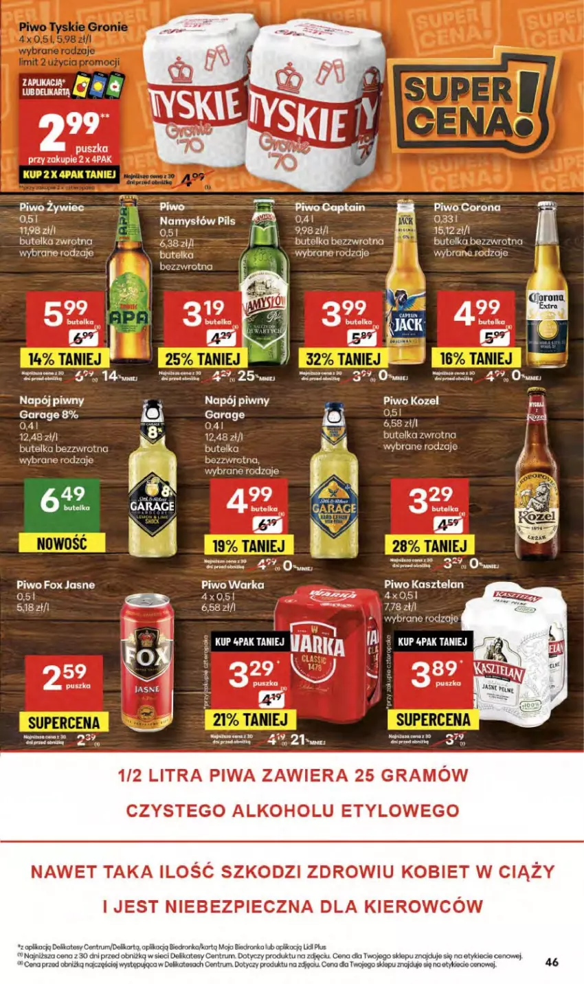 Gazetka promocyjna Delikatesy Centrum - Franczyza DC40 Czwartek - ważna 02.10 do 08.10.2025 - strona 46 - produkty: Fa, Gra, Kasztelan, Kozel, LG, Namysłów, Napój, Piec, Piwa, Piwo, Rum, Warka