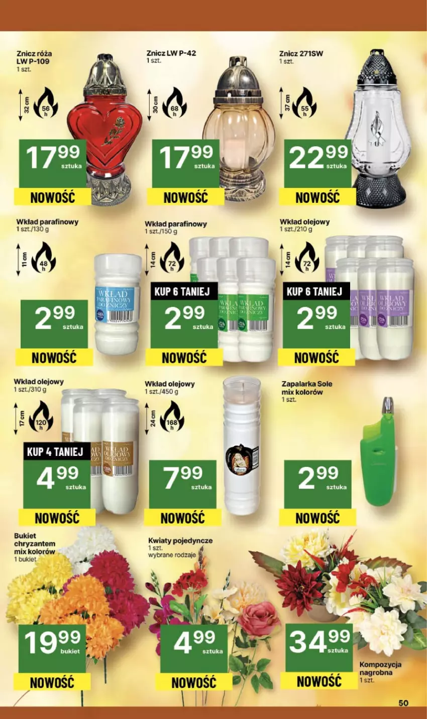 Gazetka promocyjna Delikatesy Centrum - Franczyza DC40 Czwartek - ważna 02.10 do 08.10.2025 - strona 50 - produkty: Bukiet, Olej, Róża, Wkład olejowy, Zapalarka, Znicz
