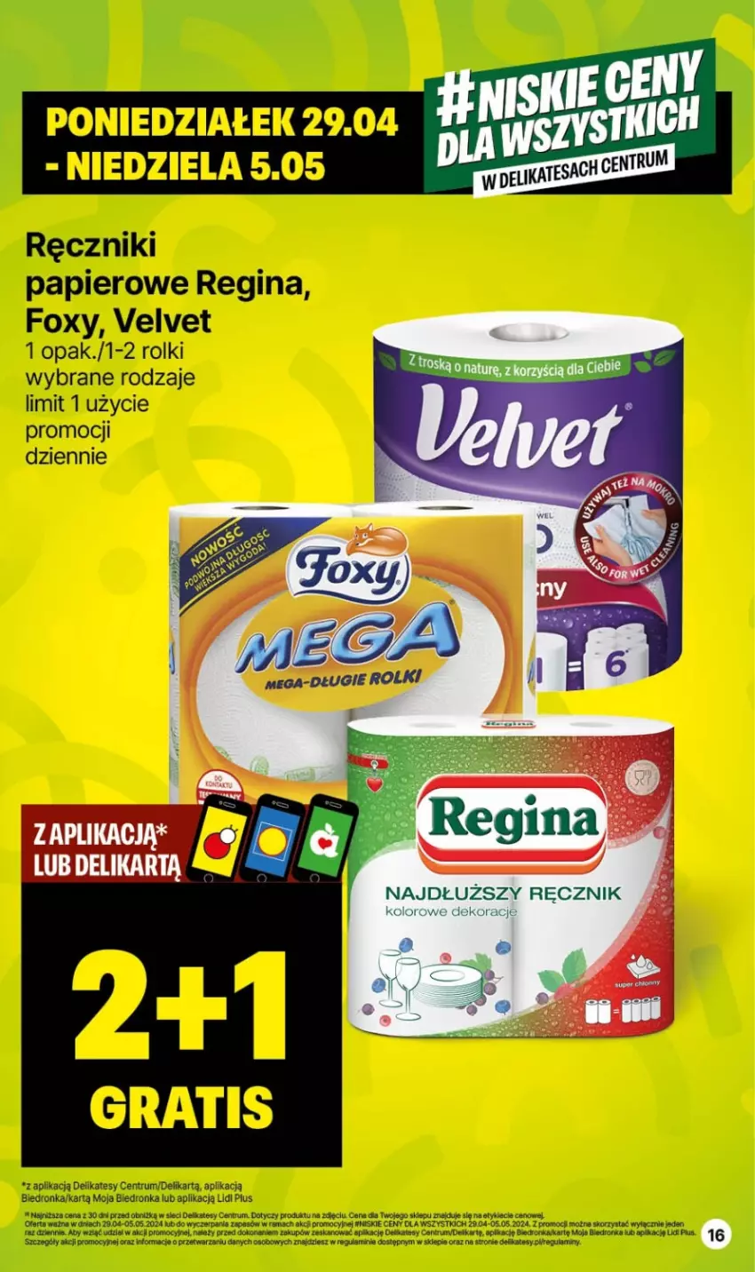 Gazetka promocyjna Delikatesy Centrum - NOWA GAZETKA Delikatesy Centrum od 29 kwietnia! 29.04-05.05.2024 - ważna 29.04 do 05.05.2024 - strona 16 - produkty: Foxy, Gin, Papier, Rama, Ręcznik, Ręczniki papierowe, Rolki, Rum, Velvet