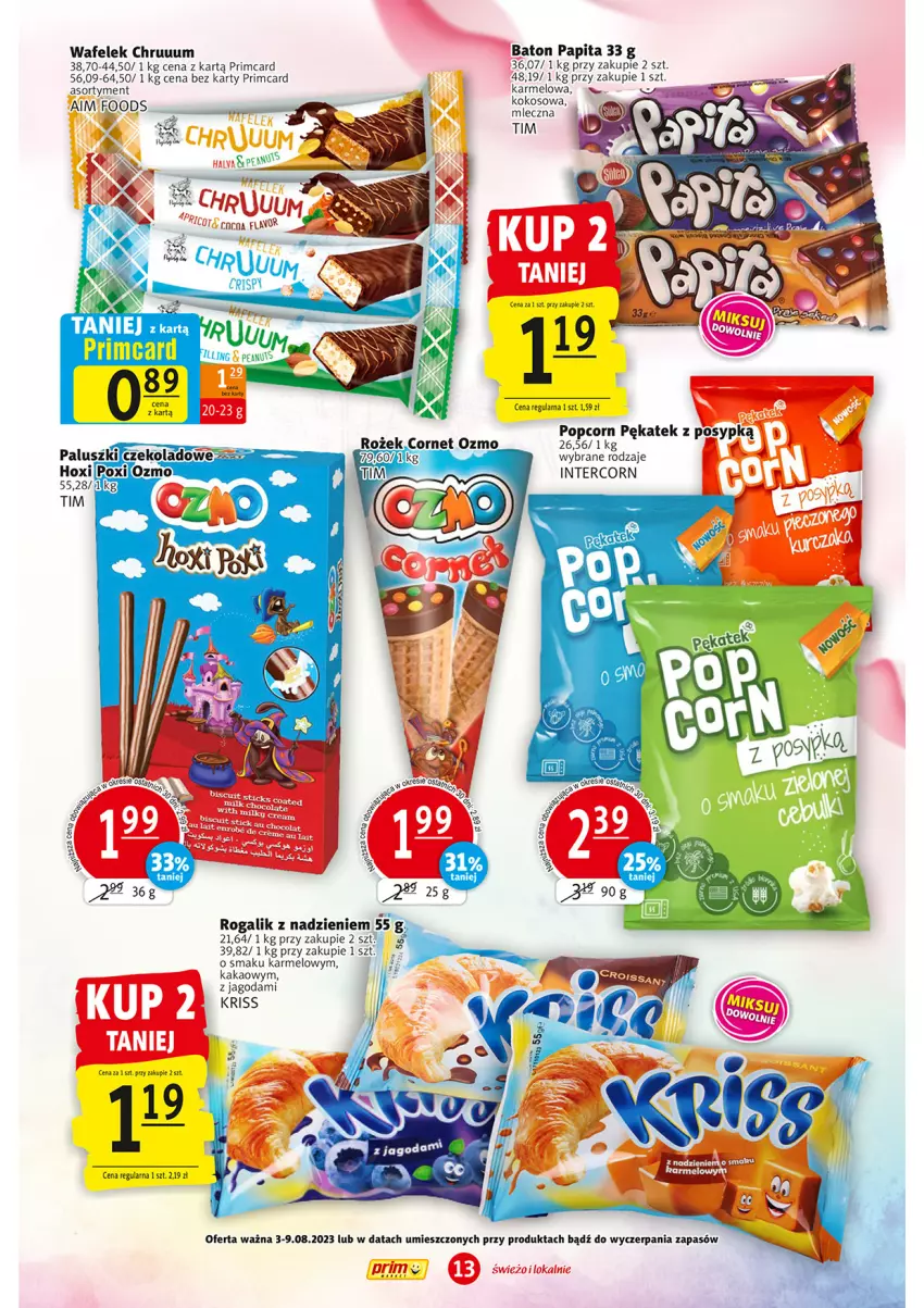 Gazetka promocyjna Prim Market - ważna 03.08 do 09.08.2023 - strona 13 - produkty: Baton, Kakao, Kokos, Popcorn, Rogal, Wafelek