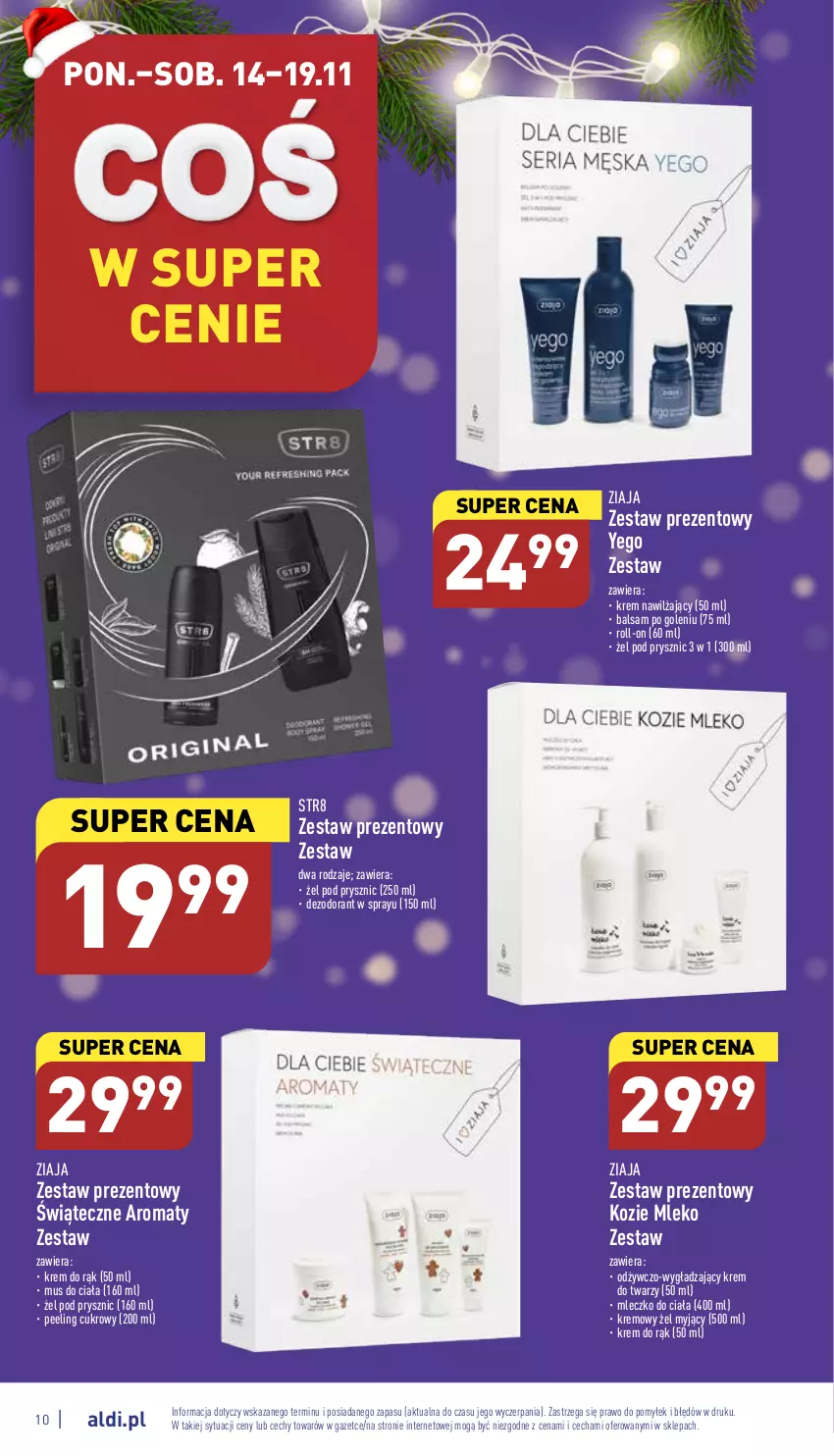 Gazetka promocyjna Aldi - Pełny katalog - ważna 14.11 do 19.11.2022 - strona 10 - produkty: Balsam po goleniu, Dezodorant, Krem do rąk, Krem do twarzy, Krem nawilżający, Mleczko, Mleczko do ciała, Mleko, Mus, Peeling, Str8, Zestaw prezentowy, Ziaja