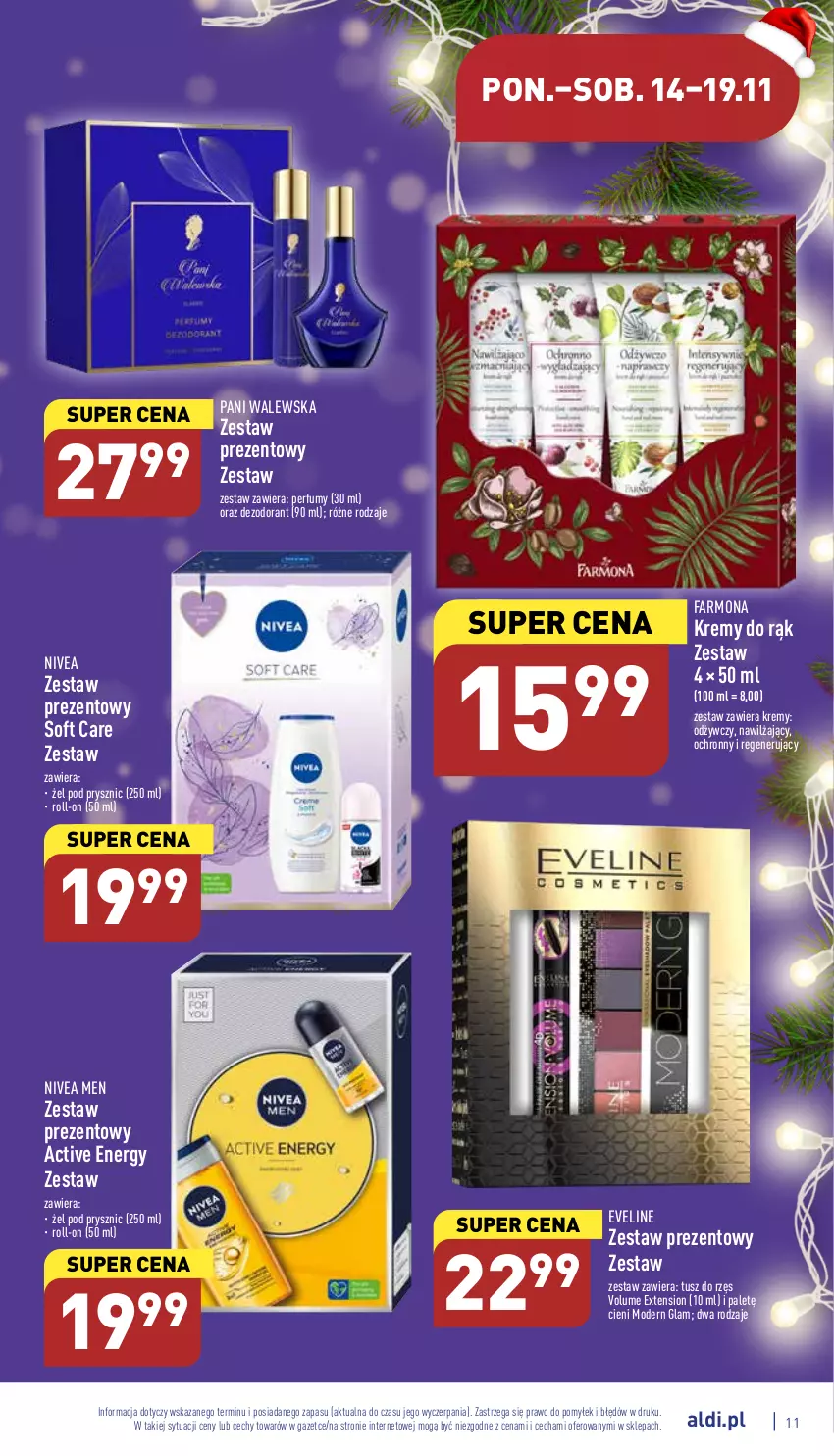 Gazetka promocyjna Aldi - Pełny katalog - ważna 14.11 do 19.11.2022 - strona 11 - produkty: Dezodorant, Eveline, Fa, Nivea, Nivea Men, Perfum, Tusz, Zestaw prezentowy