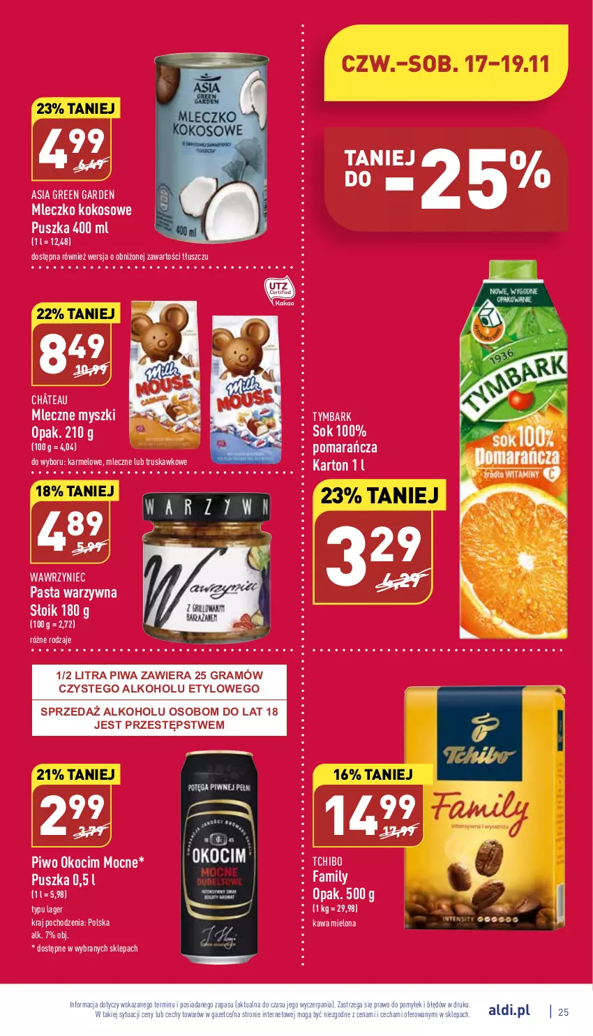 Gazetka promocyjna Aldi - Pełny katalog - ważna 14.11 do 19.11.2022 - strona 25 - produkty: Fa, Gra, Kawa, Kawa mielona, Koc, Kokos, Mleczko, Mysz, Okocim, Pasta warzywna, Piwa, Piwo, Sok, Tchibo, Tchibo Family, Tymbark