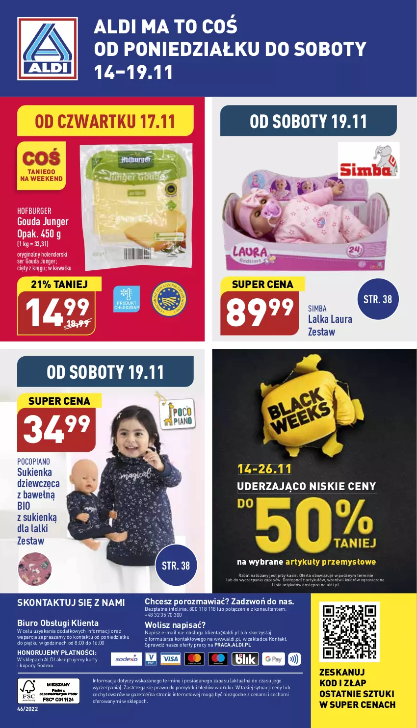 Gazetka promocyjna Aldi - Pełny katalog - ważna 14.11 do 19.11.2022 - strona 42 - produkty: Biuro, Burger, Gin, Gouda, Gra, Hofburger, Kawa, Lalka, Laur, O nas, Pocopiano, Por, Ser, Sukienka