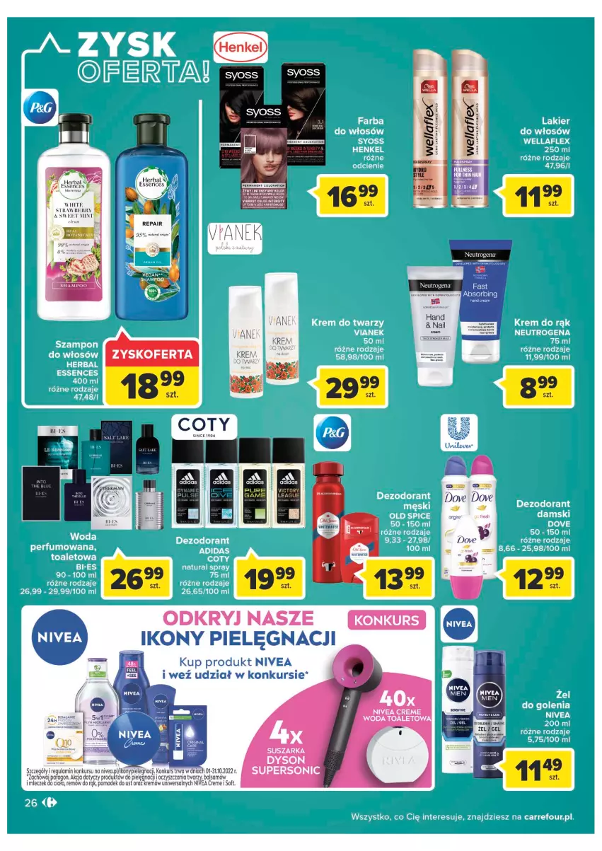 Gazetka promocyjna Carrefour - Gazetka Carrefour Zyskoteka - ważna 11.10 do 15.10.2022 - strona 26 - produkty: Dove, Nivea, Syoss, Wella, Wellaflex