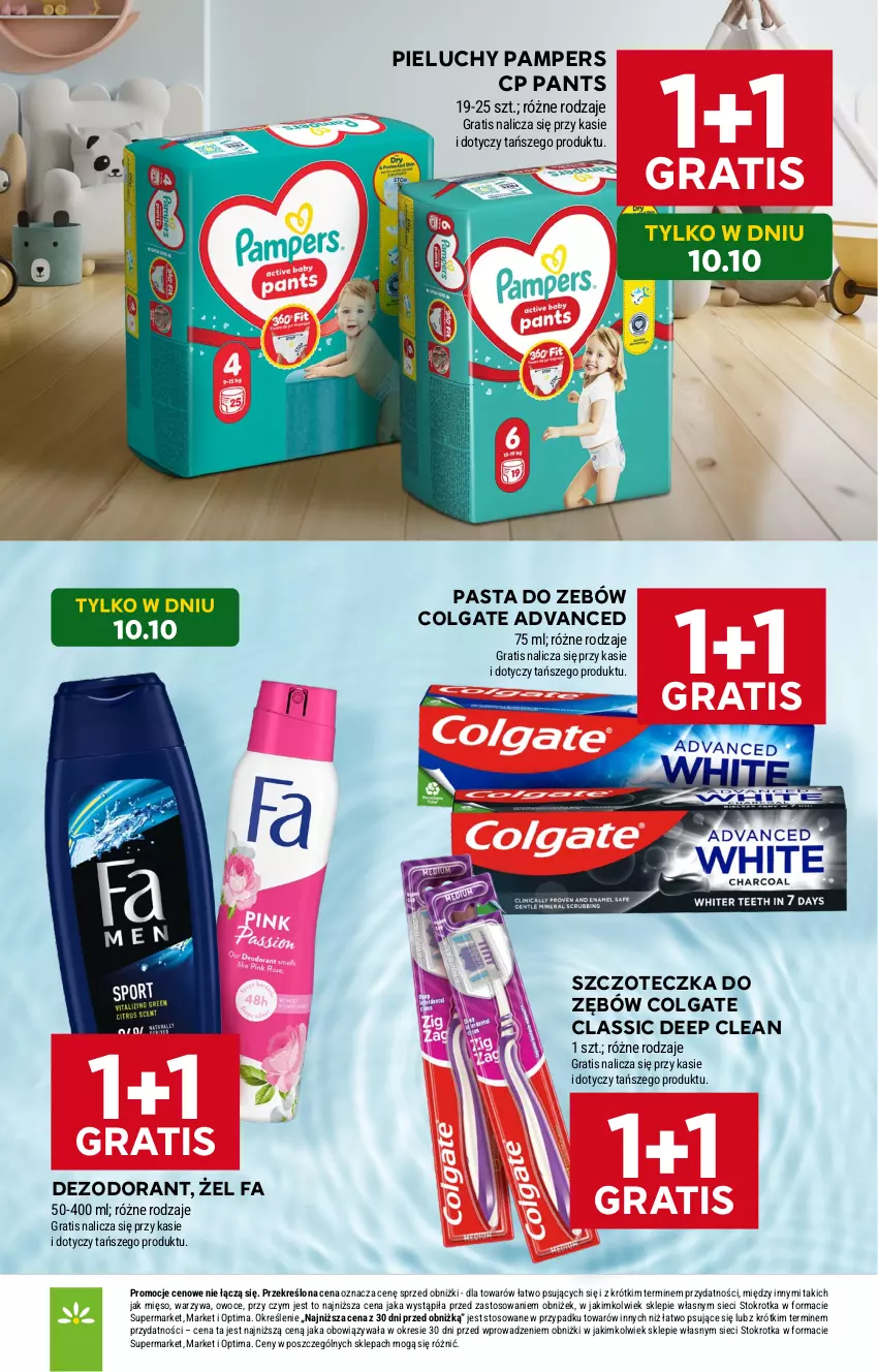 Gazetka promocyjna Stokrotka - Supermarket - ważna 08.10 do 14.10.2026 - strona 4 - produkty: Colgate, Dezodorant, Fa, Gra, LG, Mięso, Optima, Owoce, Pampers, Pieluchy, Szczoteczka, Szczoteczka do zębów, Warzywa