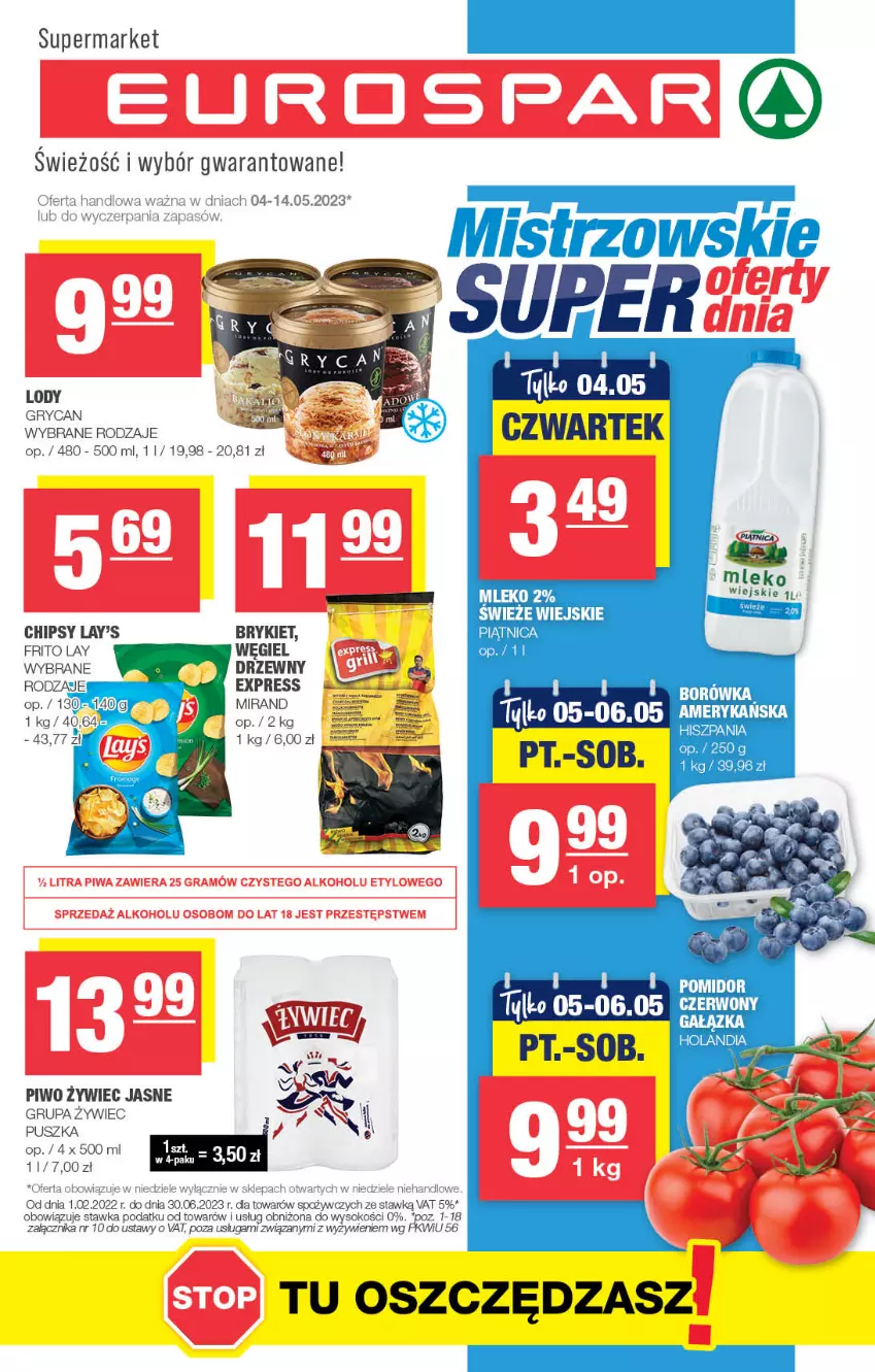 Gazetka promocyjna Spar - EuroSpar - ważna 30.04 do 10.05.2023 - strona 1 - produkty: Chipsy, Gry, Lody, Mleko, Piwo, Sok