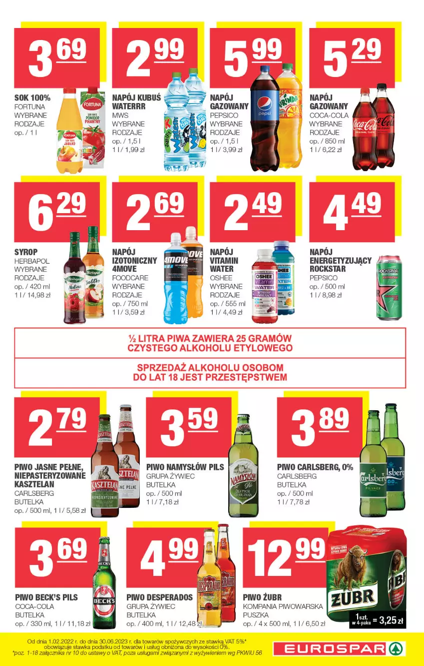 Gazetka promocyjna Spar - EuroSpar - ważna 30.04 do 10.05.2023 - strona 11 - produkty: Carlsberg, Coca-Cola, Desperados, Fortuna, Herbapol, Kasztelan, Namysłów, Napój, Oshee, Pepsi, Piwo, Piwo jasne, Sok, Syrop