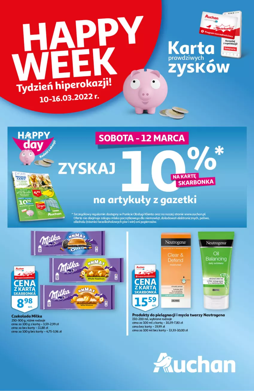 Gazetka promocyjna Auchan - Skarbonka #10 - ważna 10.03 do 16.03.2022 - strona 1 - produkty: Czekolada, Milka, Neutrogena