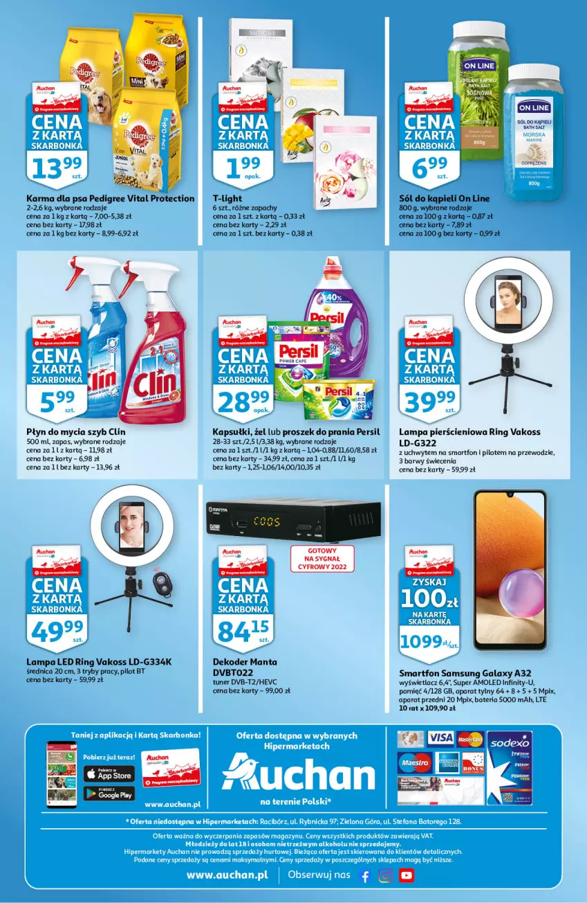 Gazetka promocyjna Auchan - Skarbonka #10 - ważna 10.03 do 16.03.2022 - strona 4 - produkty: Amol, Bateria, Clin, Fa, Gala, Lampa, Lampa LED, Manta, Pedigree, Persil, Płyn do mycia, Proszek do prania, Samsung, Smartfon, Sól, Sól do kąpieli