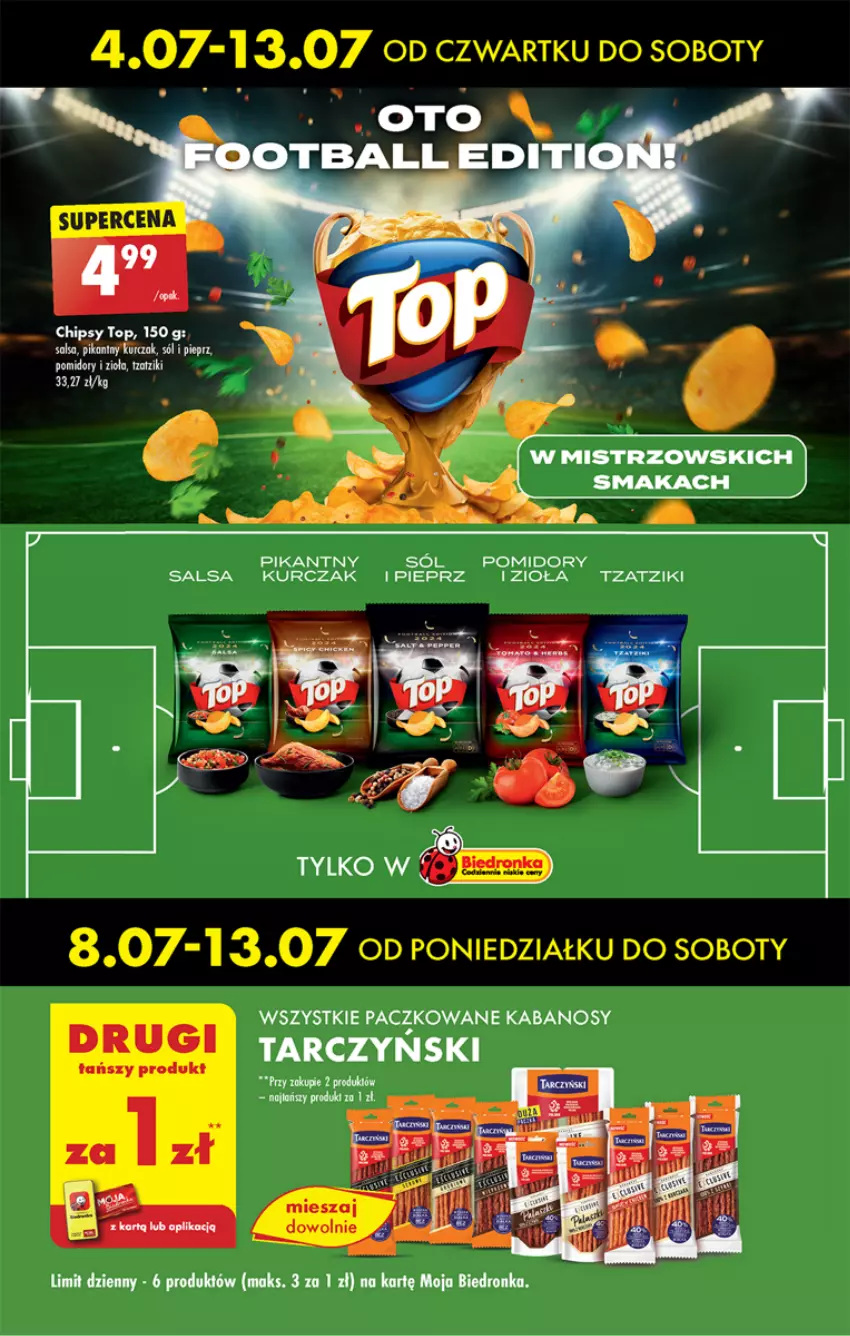 Gazetka promocyjna Biedronka - Finał Euro - ważna 04.07 do 13.07.2024 - strona 15 - produkty: Chipsy, Kabanos, Kurczak, Pieprz, Pomidory, Salsa, Sól, Top, Wiko