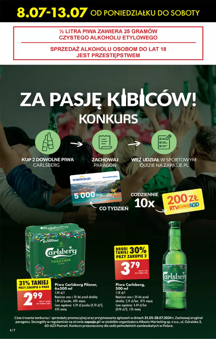 Gazetka promocyjna Biedronka - Finał Euro - ważna 04.07 do 13.07.2024 - strona 6 - produkty: BIC, Carlsberg, Gin, Gra, Piwa, Piwo, Por, Quiz, Sport, Tran