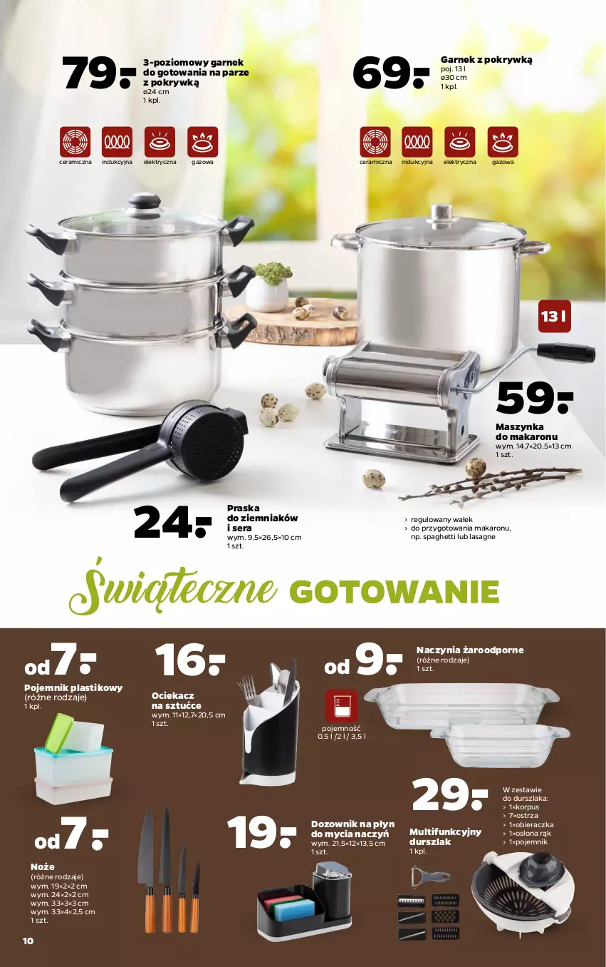 Gazetka promocyjna Netto - Wielkanoc - ważna 22.03 do 28.03.2021 - strona 10 - produkty: Do mycia naczyń, Dozownik, Durszlak, Garnek, Lasagne, Makaron, Maszynka, Noż, Obieraczka, Ociekacz, Ociekacz na sztućce, Płyn do mycia, Płyn do mycia naczyń, Pojemnik, Pojemnik plastikowy, Por, Praska, Ser, Spaghetti, Szynka, Wałek