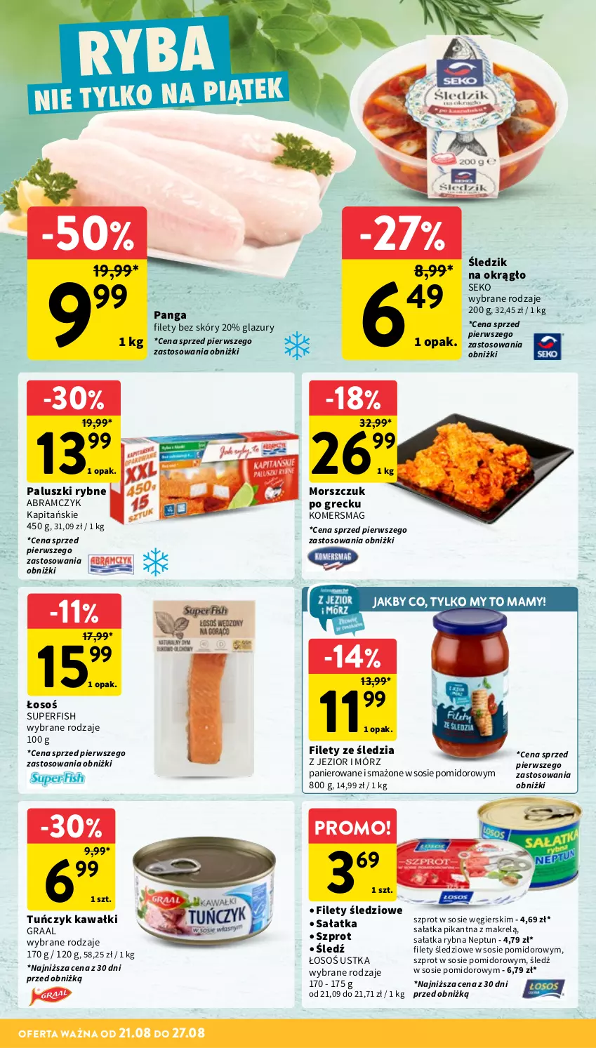 Gazetka promocyjna Intermarche - Gazetka promocyjna - ważna 21.08 do 27.08.2025 - strona 16 - produkty: Gra, Graal, Kawa, Lazur, Makrelą, Paluszki rybne, Panga, Sałat, Sałatka, SEKO, Sos, Szprot, Szprot w sosie, Tuńczyk