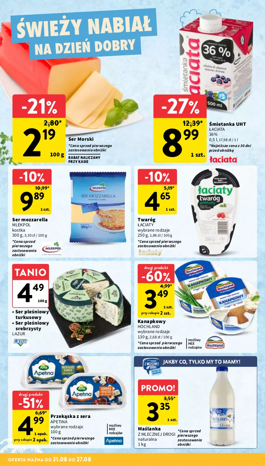 Gazetka promocyjna Intermarche - Gazetka promocyjna - ważna 21.08 do 27.08.2025 - strona 18 - produkty: Hochland, Lazur, Maślanka, Mozzarella, Ser, Ser pleśniowy, Twaróg