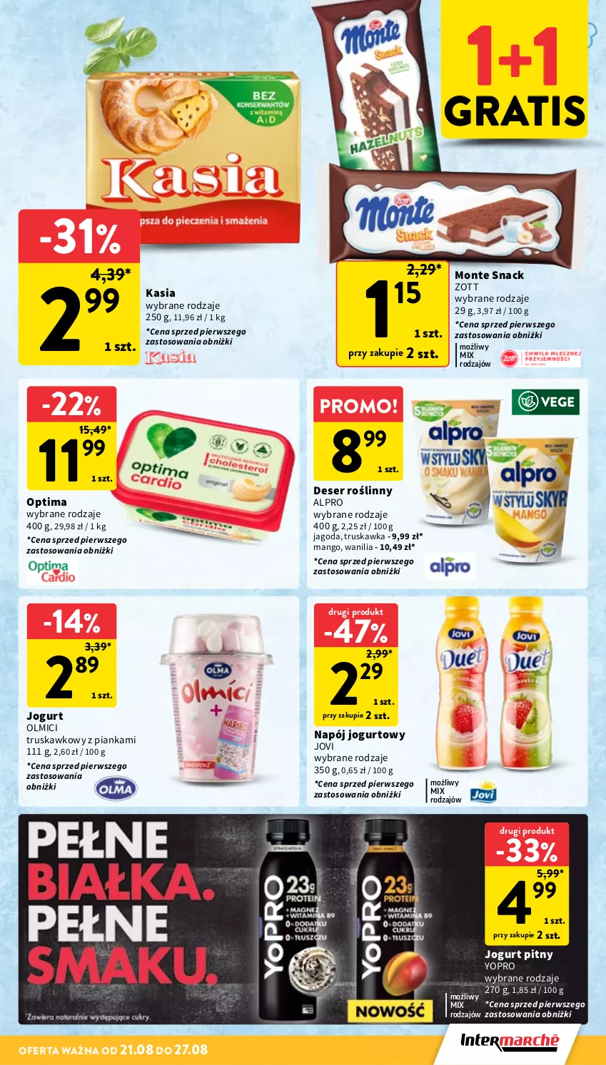 Gazetka promocyjna Intermarche - Gazetka promocyjna - ważna 21.08 do 27.08.2025 - strona 19 - produkty: Alpro, Deser, Gra, Jogurt, Jogurt pitny, Kasia, Mango, Monte, Napój, Napój jogurtowy, Optima, Ser, Zott
