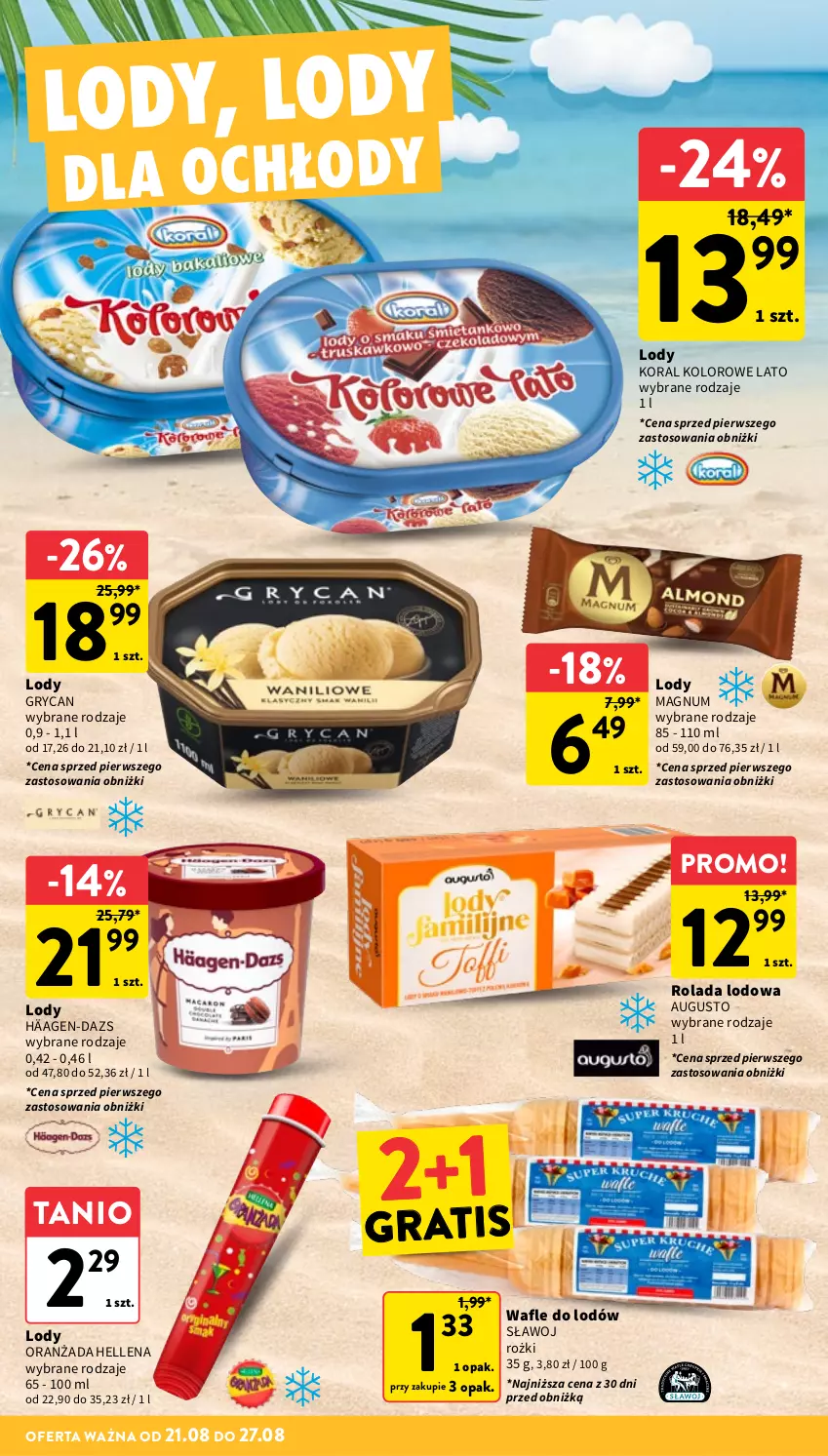 Gazetka promocyjna Intermarche - Gazetka promocyjna - ważna 21.08 do 27.08.2025 - strona 22 - produkty: Gra, Gry, Hellena, Lody, Oranżada, Rolada, Wafle, Wafle do lodów