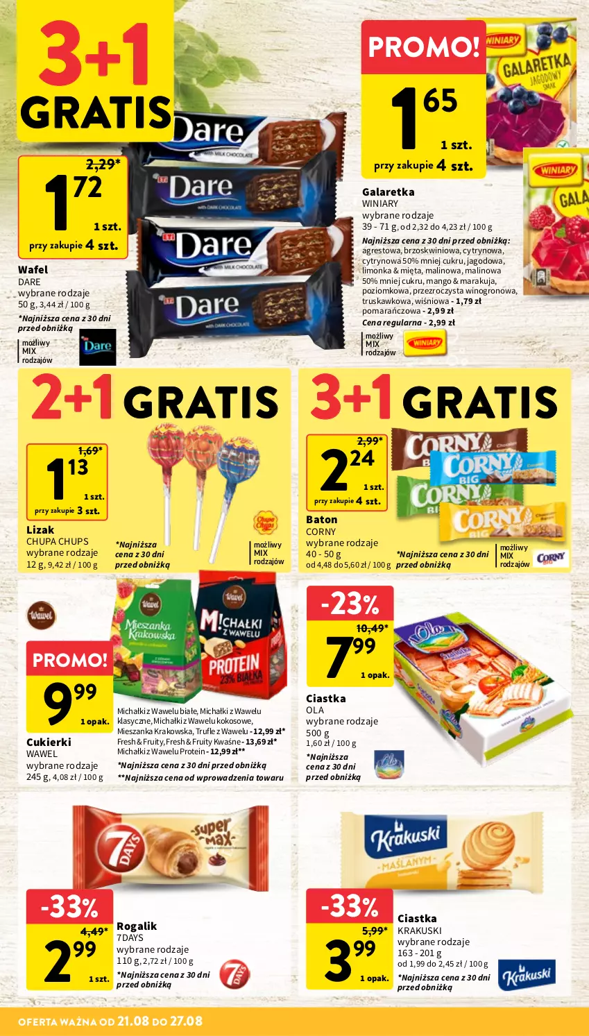 Gazetka promocyjna Intermarche - Gazetka promocyjna - ważna 21.08 do 27.08.2025 - strona 24 - produkty: Baton, Chupa Chups, Ciastka, Cukier, Cukierki, Gala, Galaretka, Gra, Gres, Kokos, Krakus, Krakuski, Limonka, Mango, Michałki, Mięta, Rogal, Wawel, Winiary, Wino