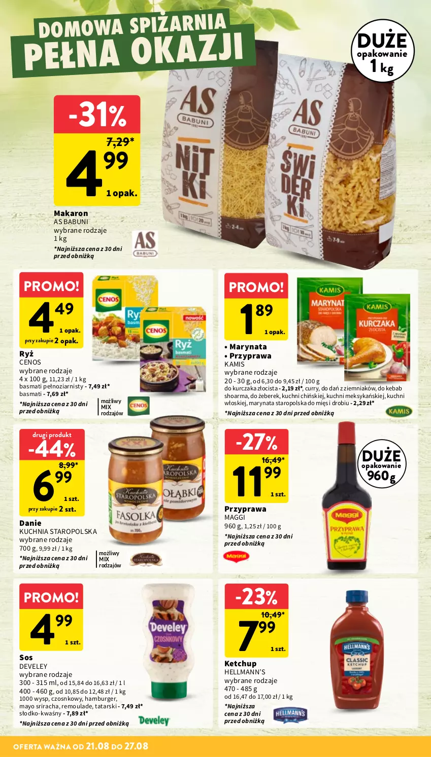 Gazetka promocyjna Intermarche - Gazetka promocyjna - ważna 21.08 do 27.08.2025 - strona 26 - produkty: Babuni, Burger, Cenos, Hamburger, Hellmann’s, Kamis, Kebab, Ketchup, Kuchnia, Kuchnia Staropolska, Kurczak, Maggi, Makaron, Ryż, Shoarma, Sos