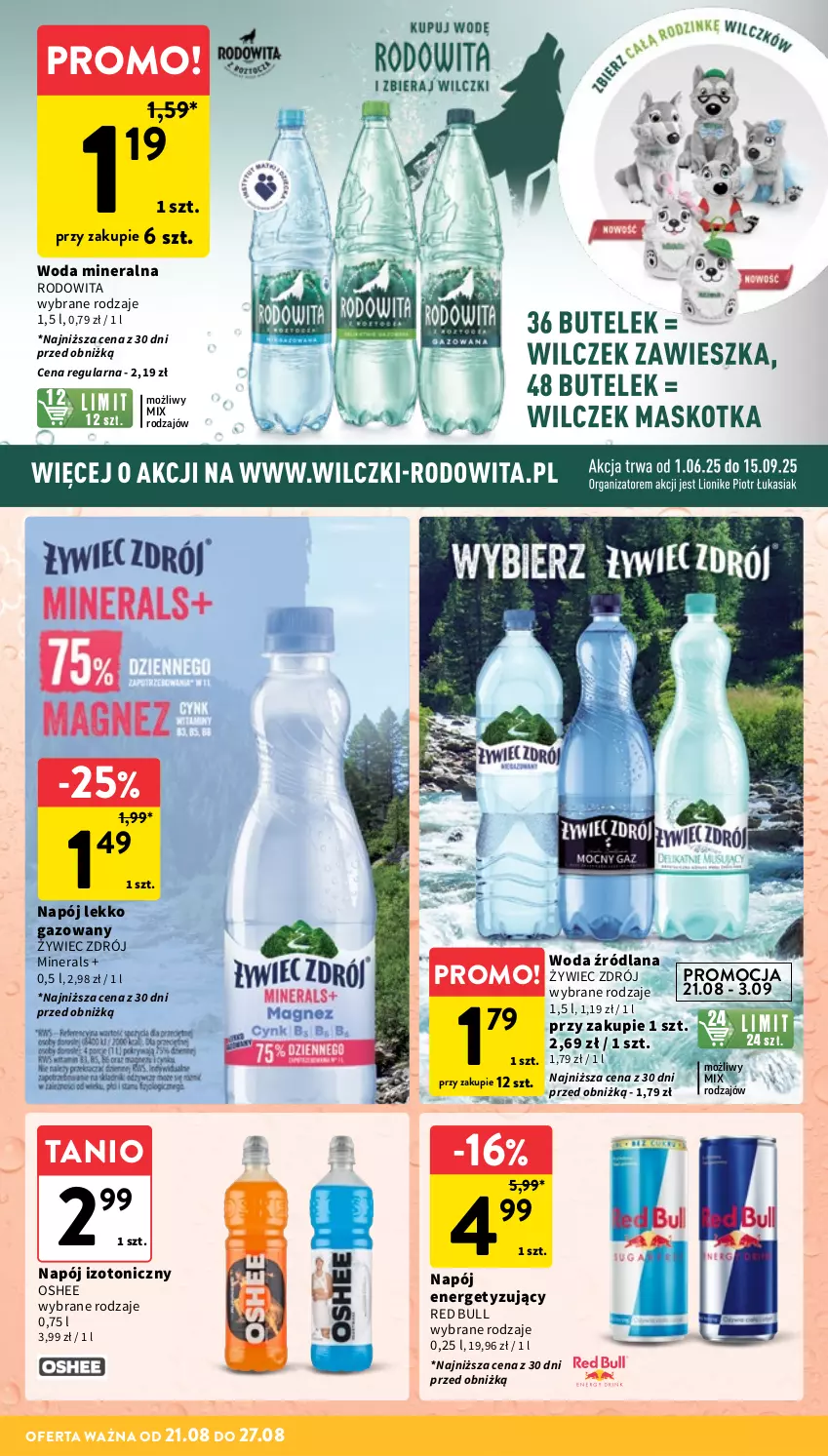 Gazetka promocyjna Intermarche - Gazetka promocyjna - ważna 21.08 do 27.08.2025 - strona 28 - produkty: LANA, Napój, Napój izotoniczny, Oshee, Red Bull, Woda, Woda mineralna