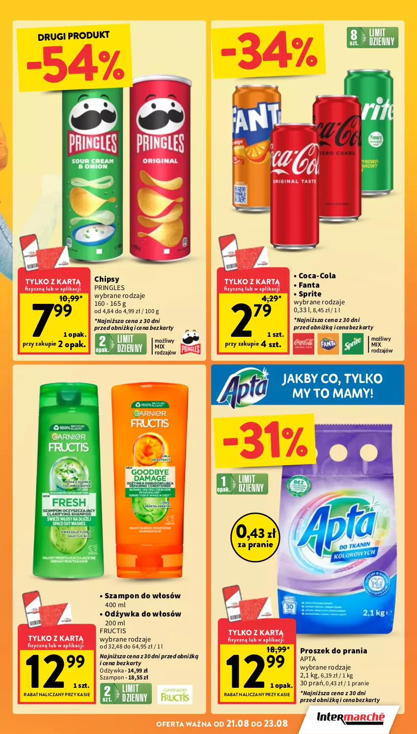 Gazetka promocyjna Intermarche - Gazetka promocyjna - ważna 21.08 do 27.08.2025 - strona 3 - produkty: Chipsy, Coca-Cola, Fa, Fanta, Fructis, Odżywka, Pringles, Proszek do prania, Sprite, Szampon