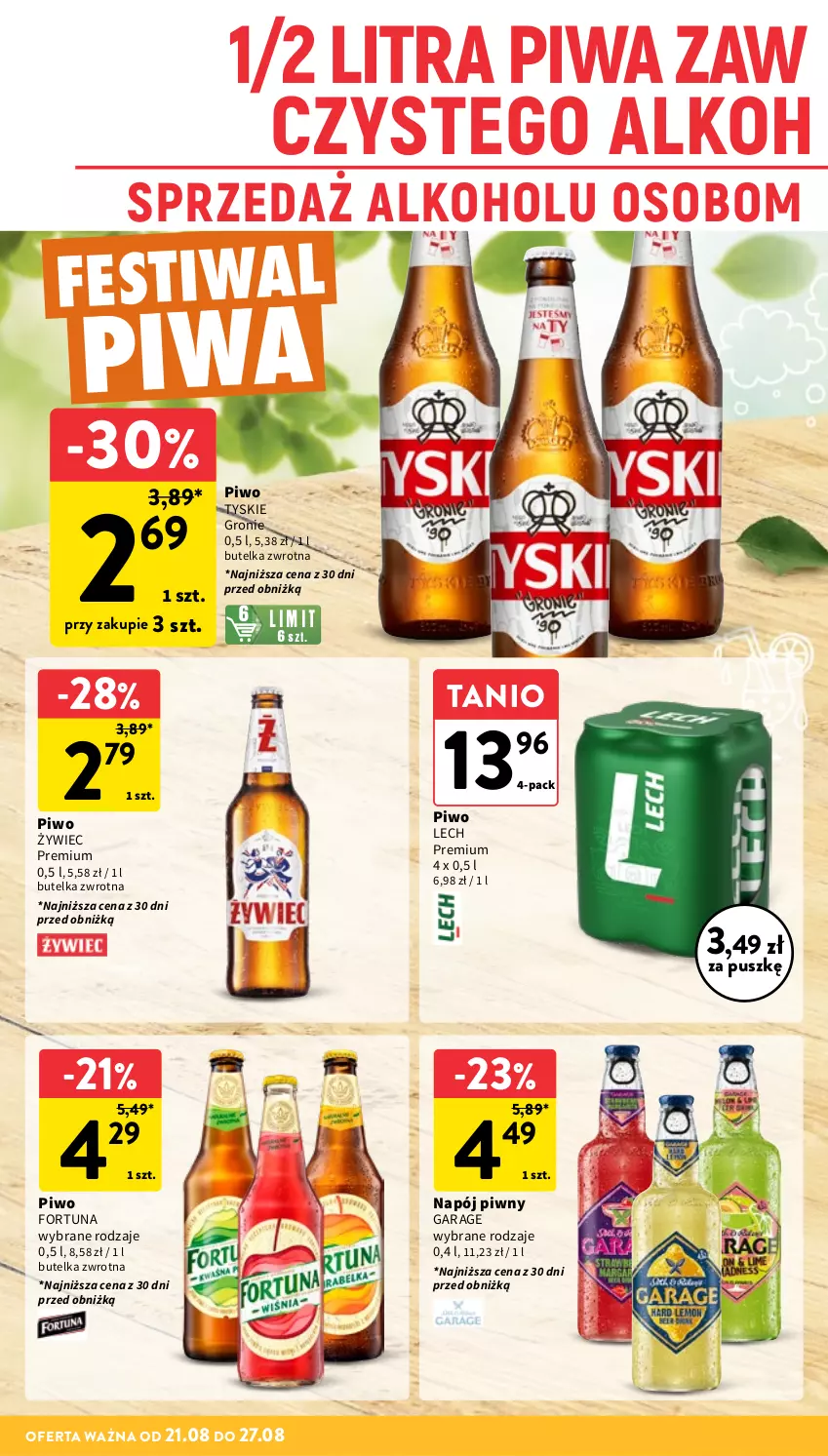 Gazetka promocyjna Intermarche - Gazetka promocyjna - ważna 21.08 do 27.08.2025 - strona 30 - produkty: Fortuna, Lech Premium, Napój, Piwa, Piwo, Tyskie