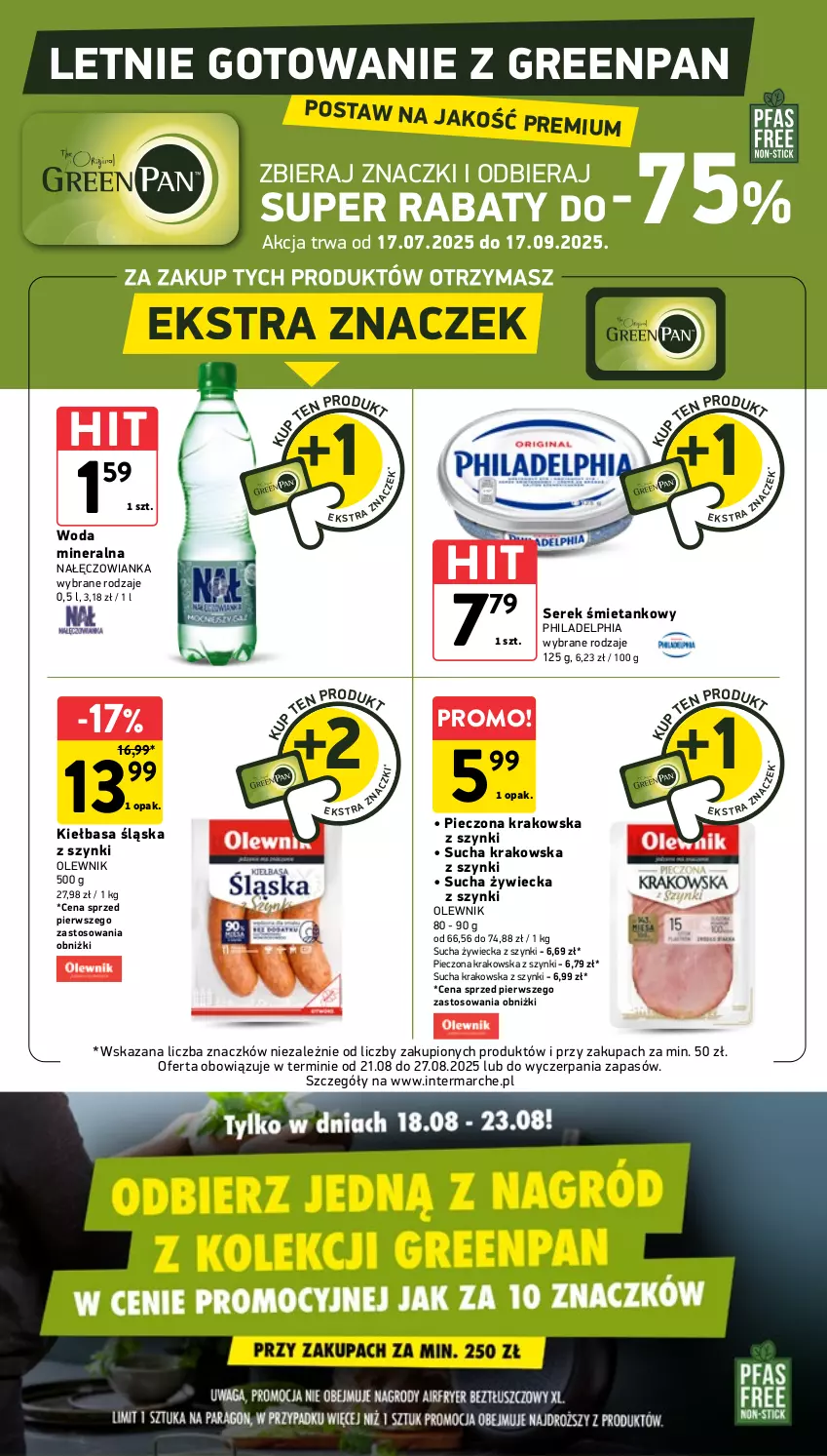 Gazetka promocyjna Intermarche - Gazetka promocyjna - ważna 21.08 do 27.08.2025 - strona 36 - produkty: Kiełbasa, Kiełbasa śląska, Nałęczowianka, Olewnik, Philadelphia, Piec, Ser, Serek, Woda, Woda mineralna