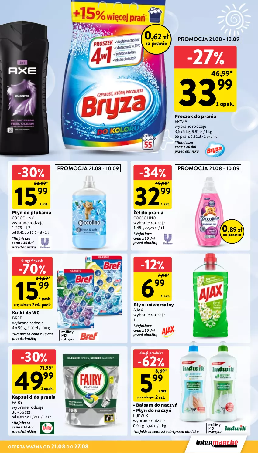 Gazetka promocyjna Intermarche - Gazetka promocyjna - ważna 21.08 do 27.08.2025 - strona 39 - produkty: Ajax, Bref, Bryza, Coccolino, Fa, Fairy, Kapsułki do prania, Kulki do wc, Ludwik, Płyn do płukania, Proszek do prania