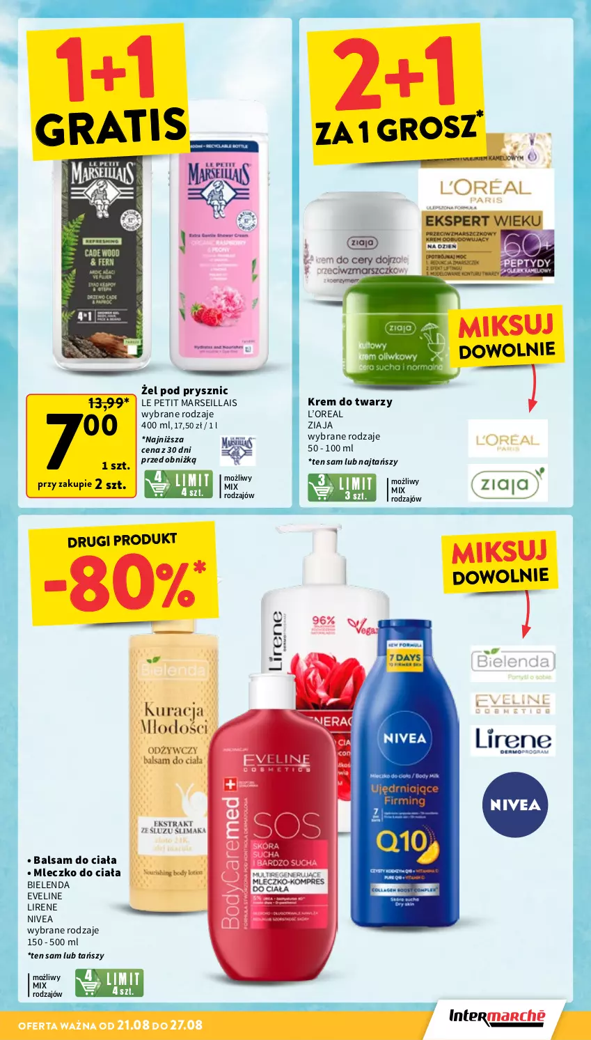 Gazetka promocyjna Intermarche - Gazetka promocyjna - ważna 21.08 do 27.08.2025 - strona 7 - produkty: Balsam do ciała, Bielenda, Eveline, Gra, Krem do twarzy, Lirene, Mars, Mleczko, Mleczko do ciała, Nivea, Ziaja