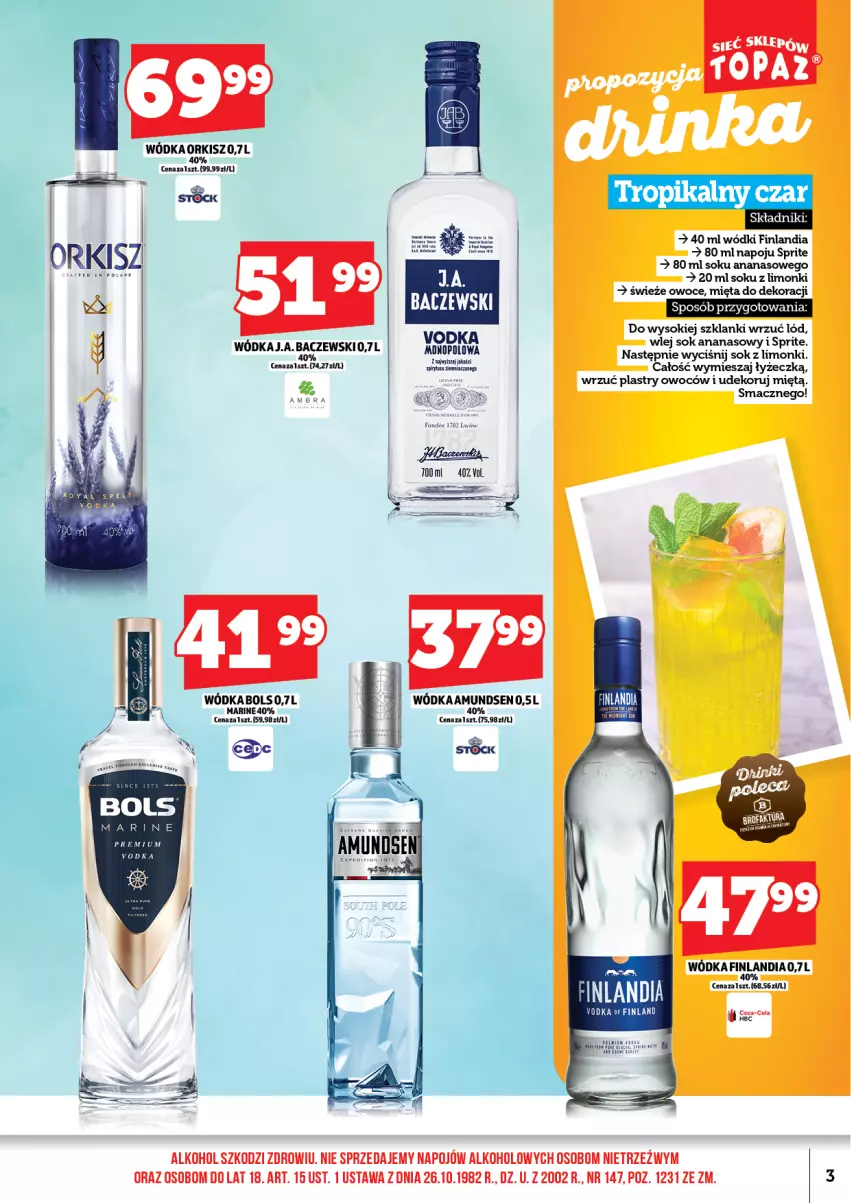 Gazetka promocyjna Topaz - Gazetka - ważna 01.03 do 15.03.2026 - strona 5 - produkty: Amundsen, Ananas, Bols, Coca-Cola, Finlandia, Lanki, Mięta, Owoce, Sok, Sprite, Wódka