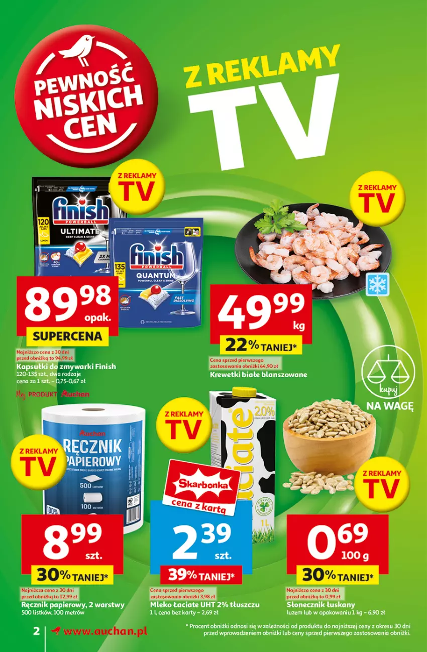 Gazetka promocyjna Auchan - z MAŁĄ CENKĄ dźwigniesz więcej! Supermarket - ważna 11.02 do 19.02.2025 - strona 2 - produkty: Fa, Finish, Mleko, Papier, Ręcznik, Zmywarki