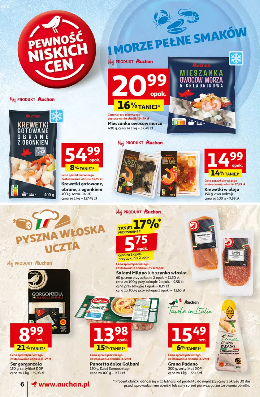 Gazetka promocyjna Auchan - z MAŁĄ CENKĄ dźwigniesz więcej! Supermarket - ważna 11.02 do 19.02.2025 - strona 8 - produkty: Fa, Galbani, Gorgonzola, Gra, Krewetki, Olej, Salami, Ser, Szynka