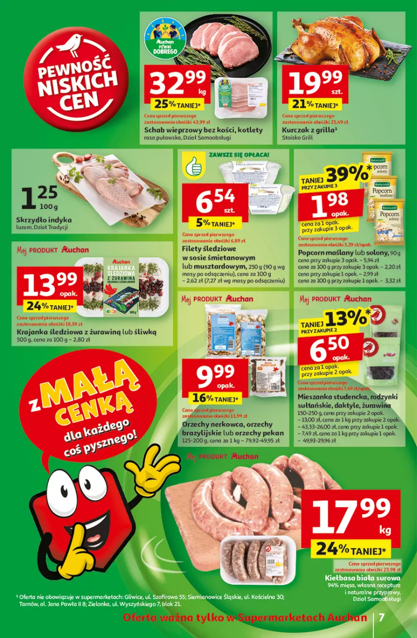 Gazetka promocyjna Auchan - z MAŁĄ CENKĄ dźwigniesz więcej! Supermarket - ważna 11.02 do 19.02.2025 - strona 9 - produkty: Daktyle, Grill, Kotlet, Krajanka śledziowa, Kurczak, Mieszanka studencka, Mus, Popcorn, Rodzynki, Schab wieprzowy, Sos