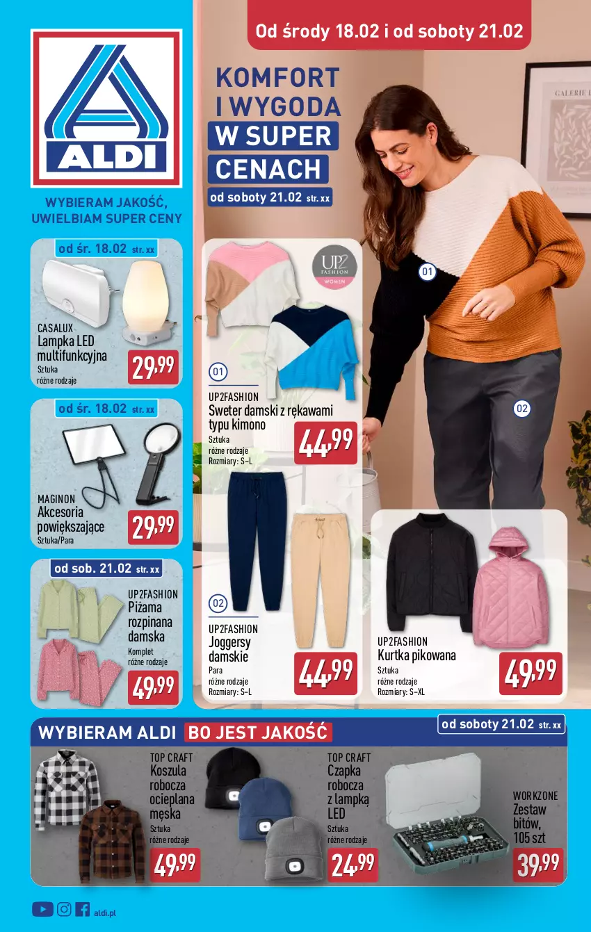 Gazetka promocyjna Aldi - Artykuły przemysłowe i tekstylia - ważna 18.02 do 21.02.2026 - strona 1 - produkty: Czapka, Fa, Gin, Kawa, Kosz, Koszula, Kurtka, LANA, Piżama, Sweter, Top