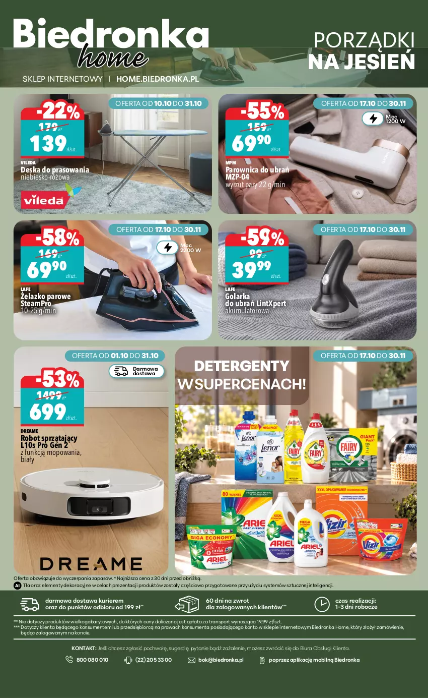 Gazetka promocyjna Biedronka - Biedronka Home - ważna 17.10 do 24.10.2026 - strona 6 - produkty: Akumulator, Deska do prasowania, Golarka, Intel, Kosz, Mobil, Mop, Papier, Parownica, Por, Robot, Robot sprzątający, Sport, Tran, Vileda