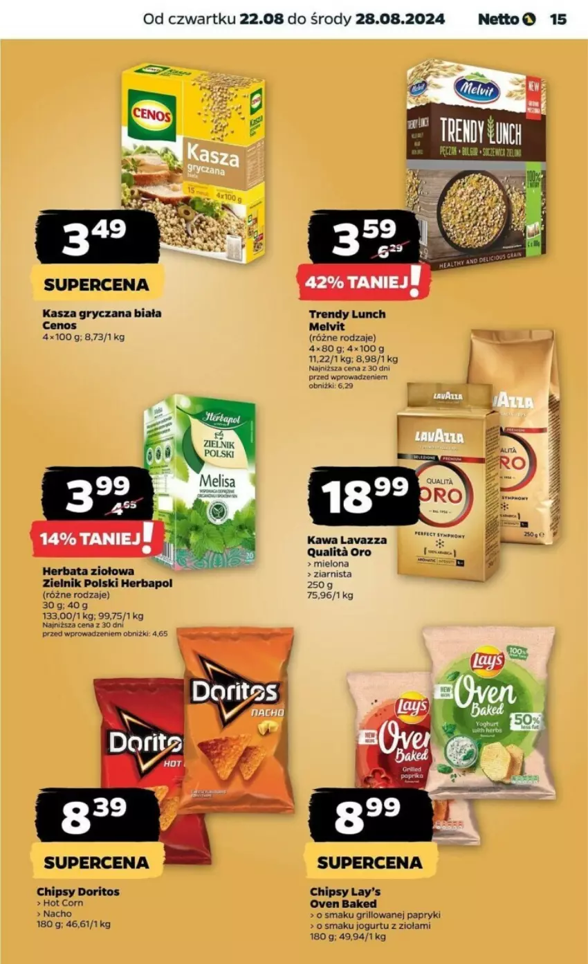 Gazetka promocyjna Netto - ważna 22.08 do 28.08.2024 - strona 7 - produkty: Cenos, Chipsy, Grill, Gry, Herbapol, Herbata, Jogurt, Kasza, Kasza gryczana, Kawa, Lavazza, Melvit