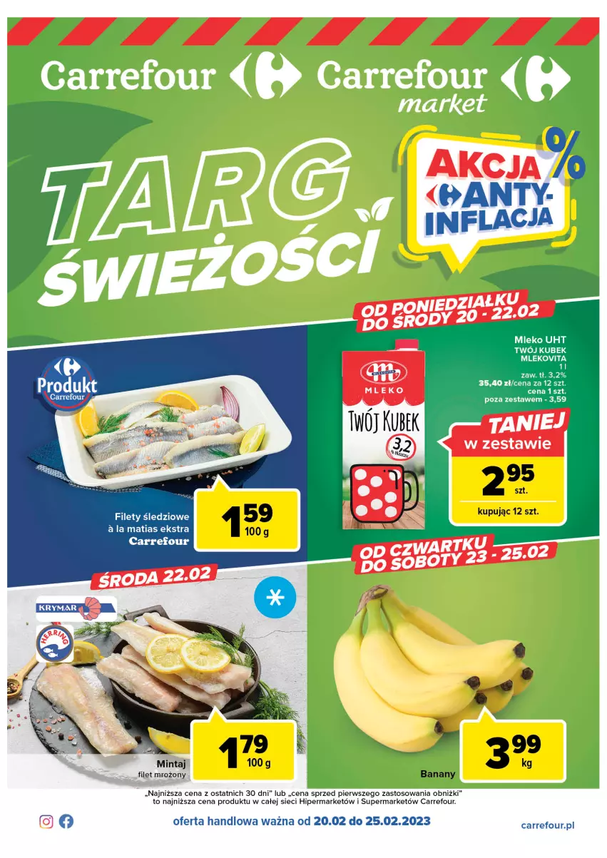 Gazetka promocyjna Carrefour - Gazetka Targ świeżości - ważna 20.02 do 25.02.2023 - strona 1 - produkty: Banany, Mintaj