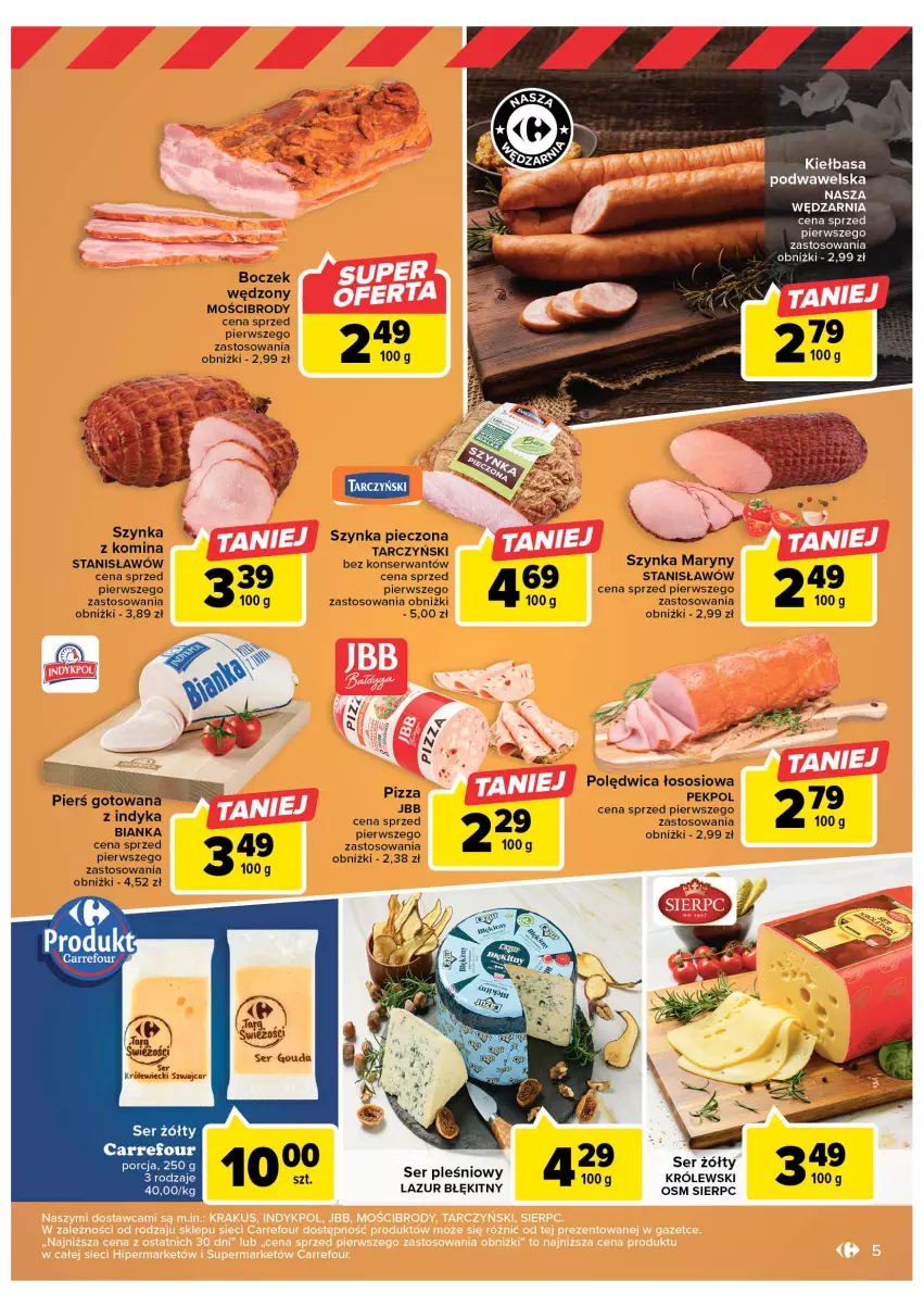 Gazetka promocyjna Carrefour - Gazetka Targ świeżości - ważna 20.02 do 25.02.2023 - strona 8 - produkty: Bianka, Boczek, Gouda, Królewski, Lazur, Pekpol, Piec, Pizza, Polędwica, Por, Ser, Ser pleśniowy, Sos, Szynka, Tarczyński, Wawel