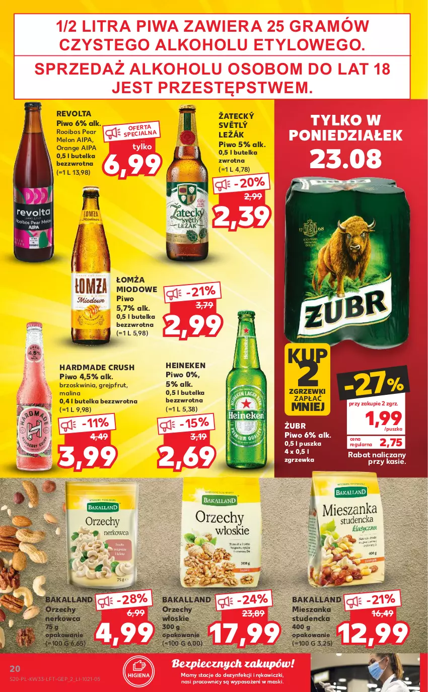 Gazetka promocyjna Kaufland - OFERTA TYGODNIA - ważna 19.08 do 25.08.2021 - strona 20 - produkty: Bakalland, Gra, Grejpfrut, Heineken, Melon, Mieszanka studencka, Orzechy włoskie, Piec, Piwa, Piwo, Tera