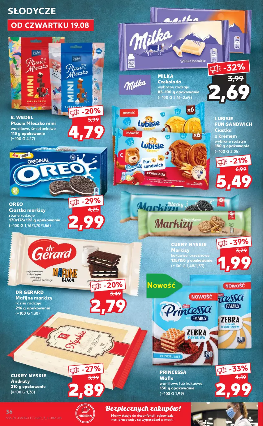 Gazetka promocyjna Kaufland - OFERTA TYGODNIA - ważna 19.08 do 25.08.2021 - strona 36 - produkty: Ciastka, Czekolada, Dr Gerard, E. Wedel, Kakao, Lubisie, Milka, Mleczko, Oreo, Piec, Princessa, Ptasie mleczko, Tera, Wafle