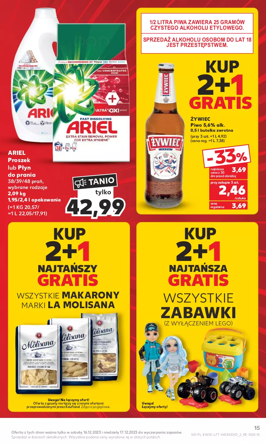 Gazetka promocyjna Kaufland - Gazetka tygodnia - ważna 14.12 do 19.12.2023 - strona 15 - produkty: Ariel, Gra, Isana, LEGO, Makaron, Piwa, Piwo, Płyn do prania, Waga