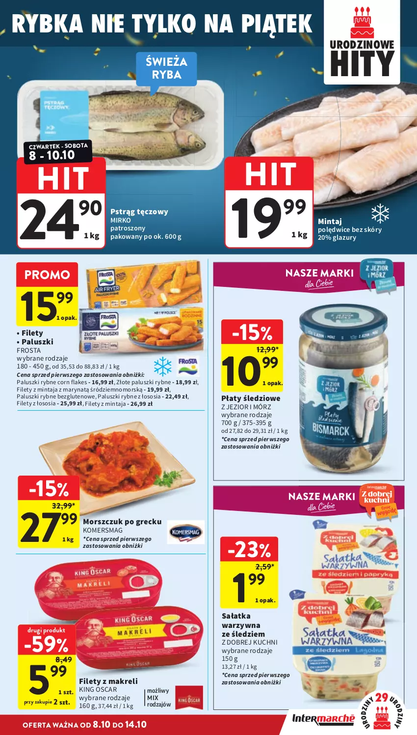 Gazetka promocyjna Intermarche - Gazetka promocyjna - ważna 08.10 do 14.10.2026 - strona 19 - produkty: Corn flakes, Frosta, Lazur, Mintaj, Paluszki rybne, Płaty śledziowe, Pstrąg, Pstrąg tęczowy, Ryba, Sałat, Sałatka, Sałatka warzywna, Sos