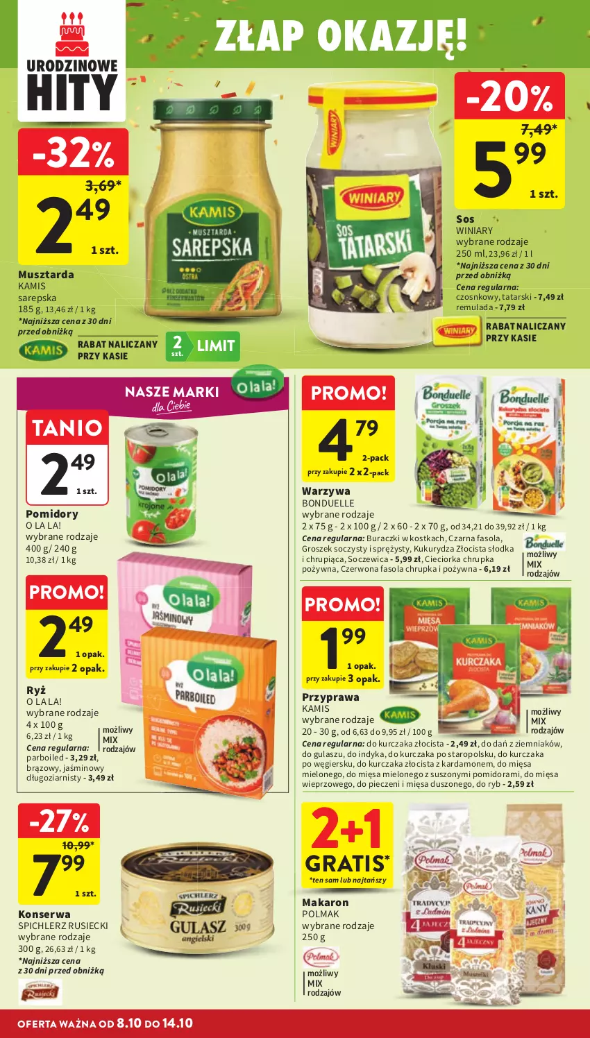 Gazetka promocyjna Intermarche - Gazetka promocyjna - ważna 08.10 do 14.10.2026 - strona 32 - produkty: Bonduelle, Buraczki, Cieciorka, Fa, Fasola, Gra, Groszek, Kamis, Kukurydza, Kurczak, Makaron, Mus, Musztarda, Olma, Orka, Piec, Pomidory, Ryż, Ser, Sos, Spichlerz Rusiecki, Warzywa, Winiary