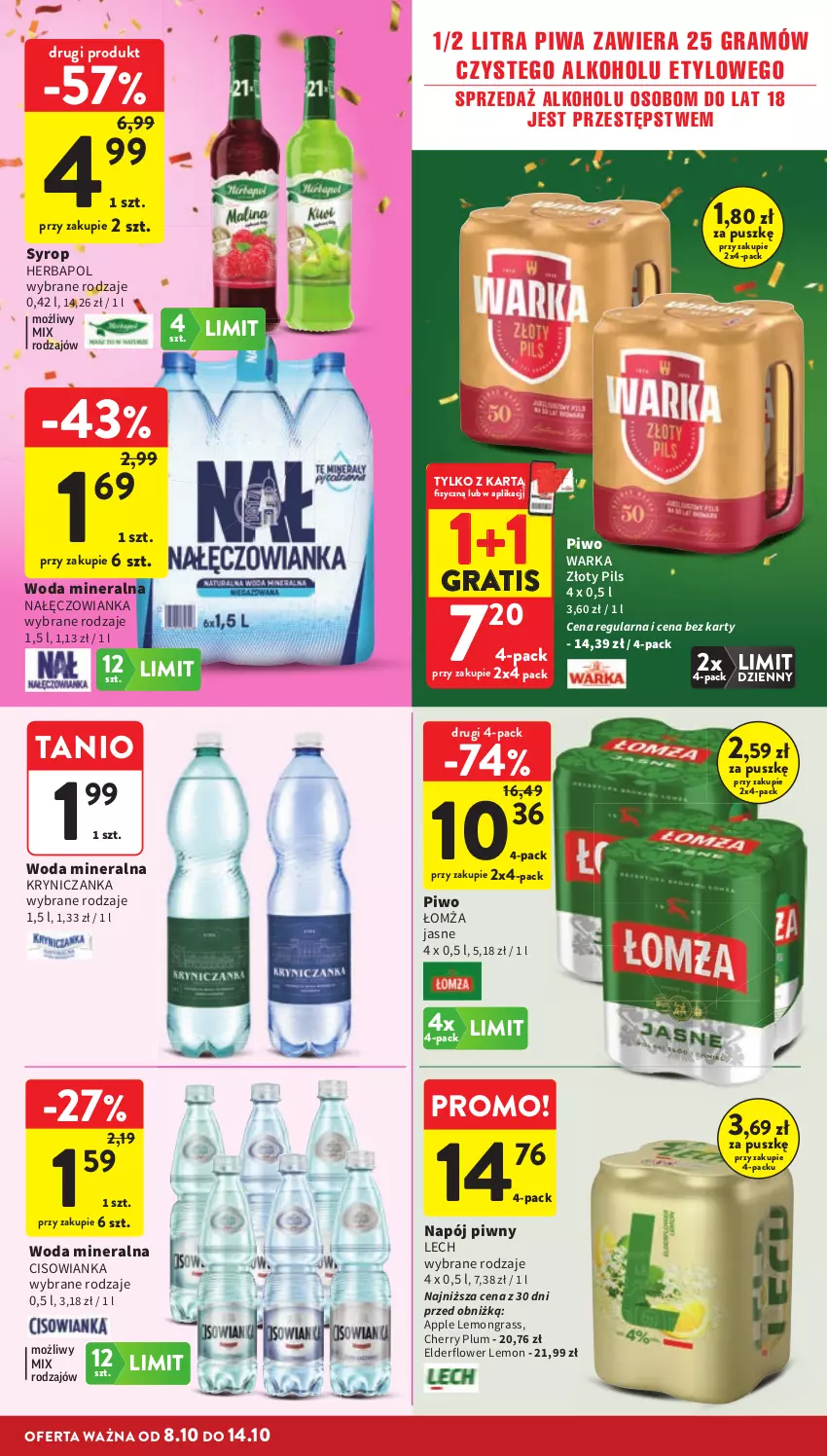 Gazetka promocyjna Intermarche - Gazetka promocyjna - ważna 08.10 do 14.10.2026 - strona 34 - produkty: Cisowianka, Gra, Herbapol, Nałęczowianka, Napój, Piwa, Piwo, Syrop, Warka, Woda, Woda mineralna