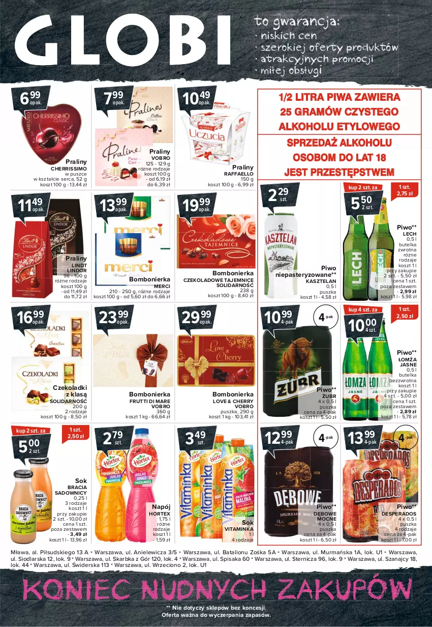 Gazetka promocyjna Carrefour - Gazetka Globi - ważna 08.02 do 15.02.2021 - strona 2 - produkty: Desperados, Fa, Gra, Hortex, Inka, Kasztelan, Kosz, Lindor, Lindt, Lion, Merci, Napój, Piwa, Piwo, Praliny, Raffaello, Ser, Sok