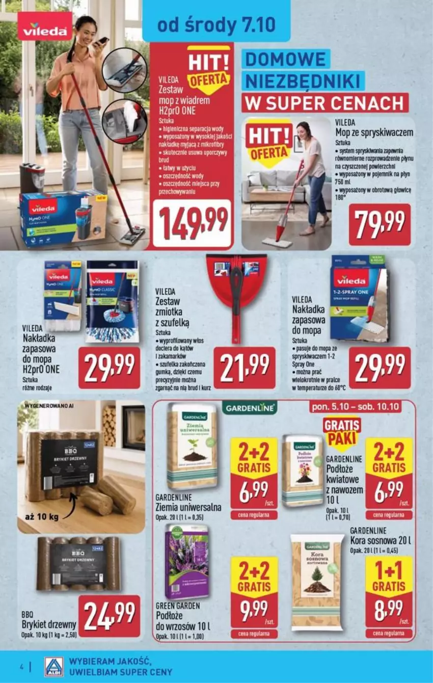 Gazetka promocyjna Aldi - Przygotuj się na kolejny tydzień! - ważna 07.10 do 10.10.2026 - strona 4 - produkty: Brykiet drzewny, LANA, Mop, Sos, Vileda