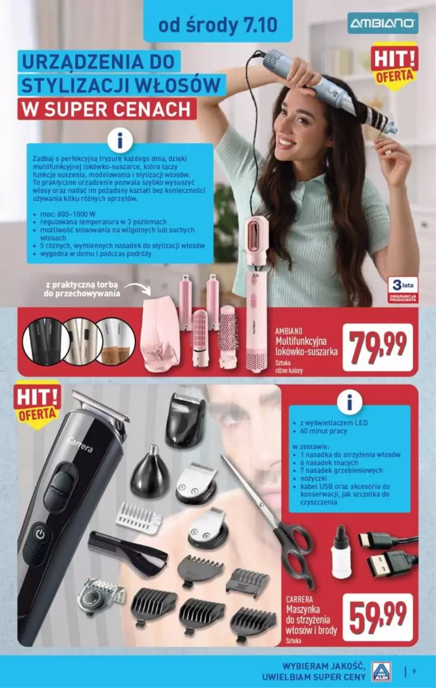 Gazetka promocyjna Aldi - Przygotuj się na kolejny tydzień! - ważna 07.10 do 10.10.2026 - strona 9 - produkty: Carrera, Kabel USB, LG, Maszynka, Rura, Ser, Suszarka, Szczotka, Szynka