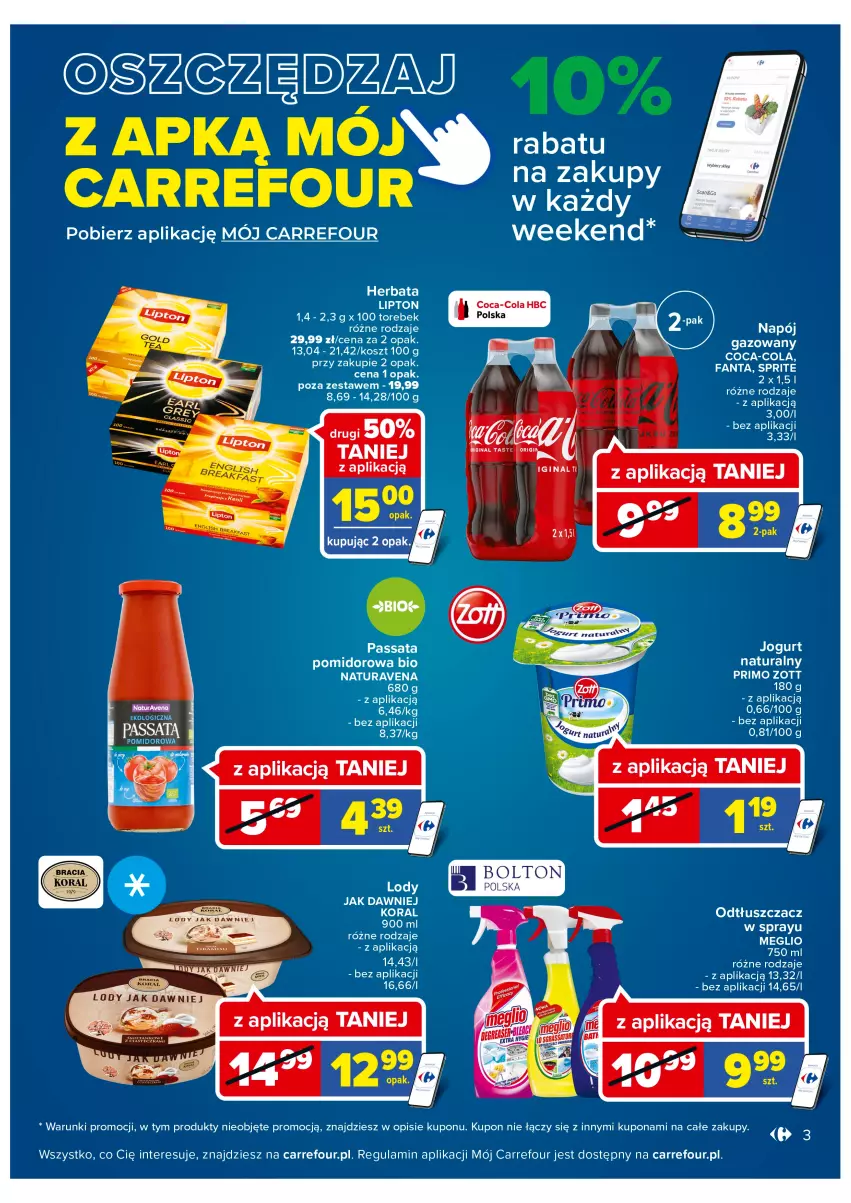 Gazetka promocyjna Carrefour - Gazetka Carrefour ZyskOferty - ważna 16.05 do 21.05.2022 - strona 3 - produkty: Coca-Cola, Fa, Fanta, Herbata, Kosz, Lody, Napój, Napój gazowany, Odtłuszczacz, Sprite, Zott